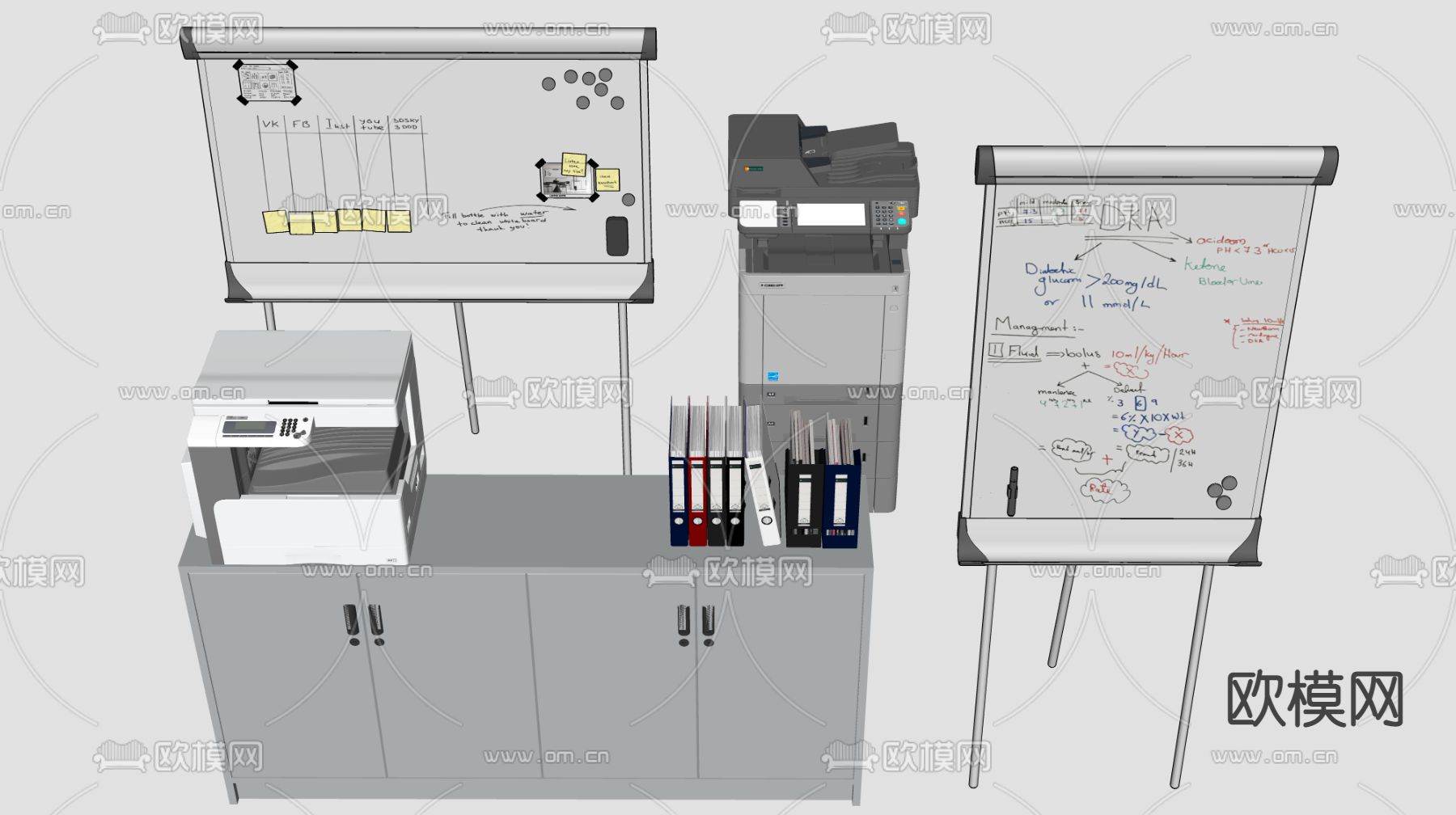 打印机 文件柜 会议白板su模型下载（渲染图3）