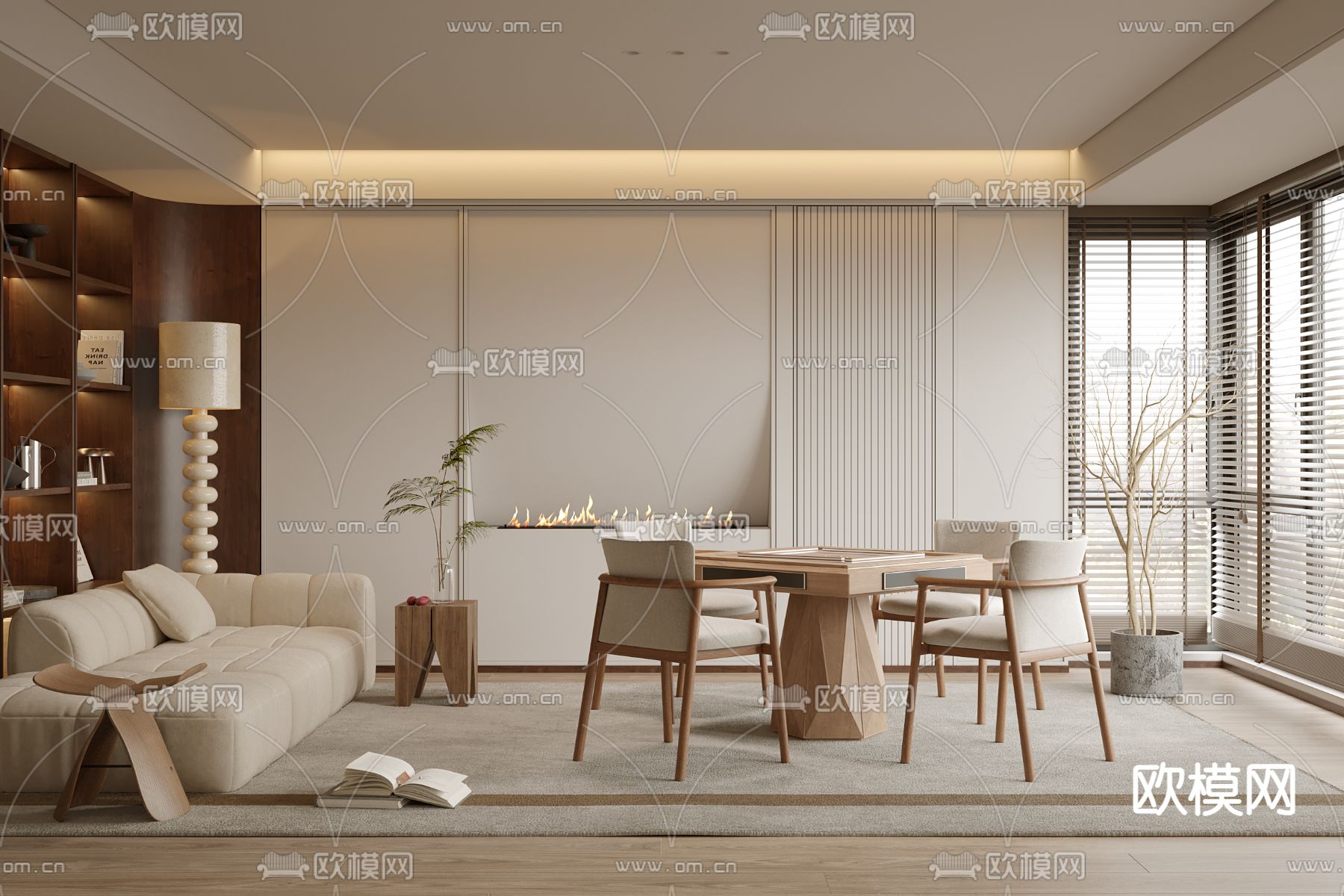 侘寂麻将室3d模型下载（渲染图1）