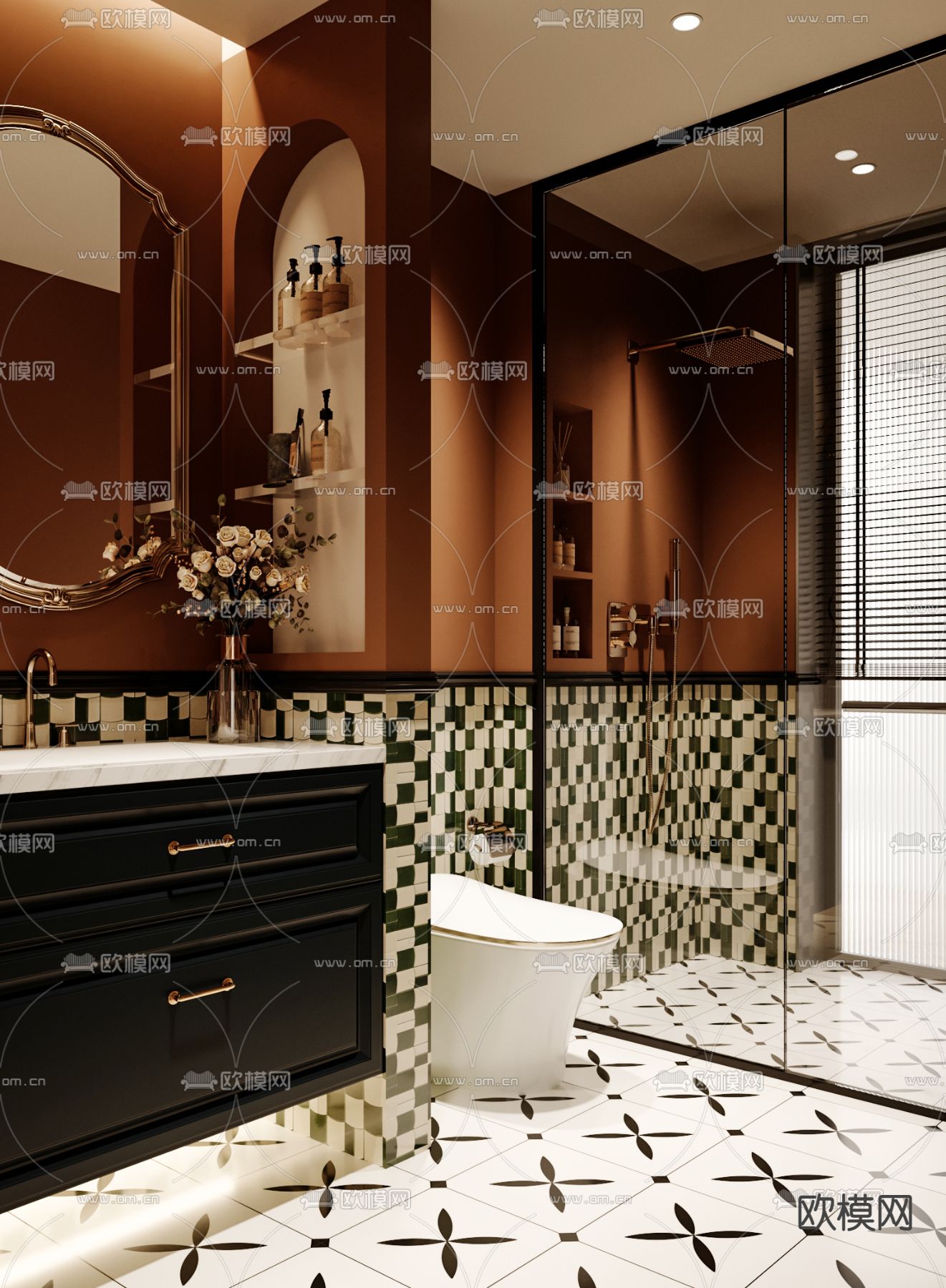 现代酒店公共卫生间洗手台3d模型下载_ID11974372_3dmax免费模型-欧模网