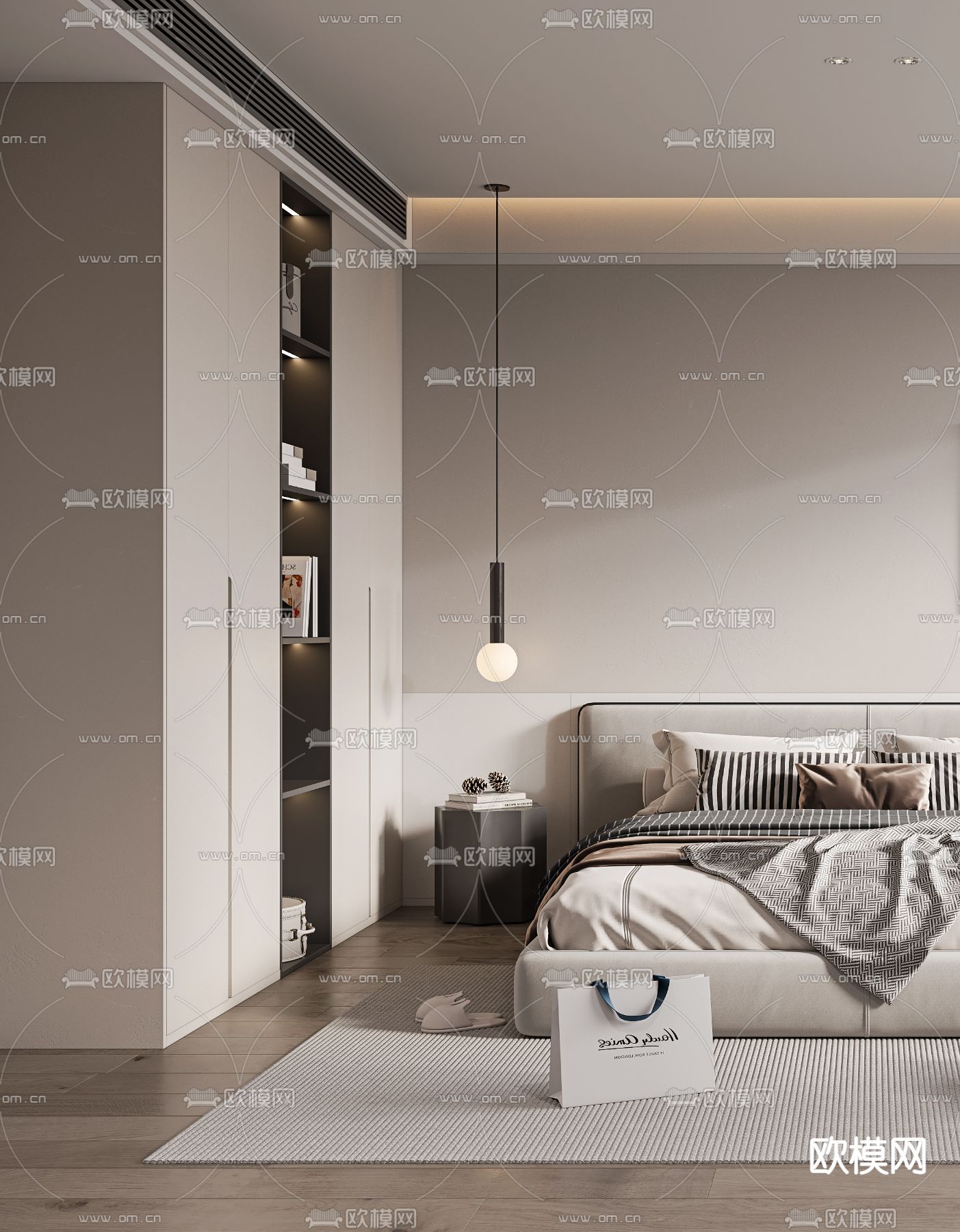 奶油风卧室 主卧3d模型下载（渲染图3）