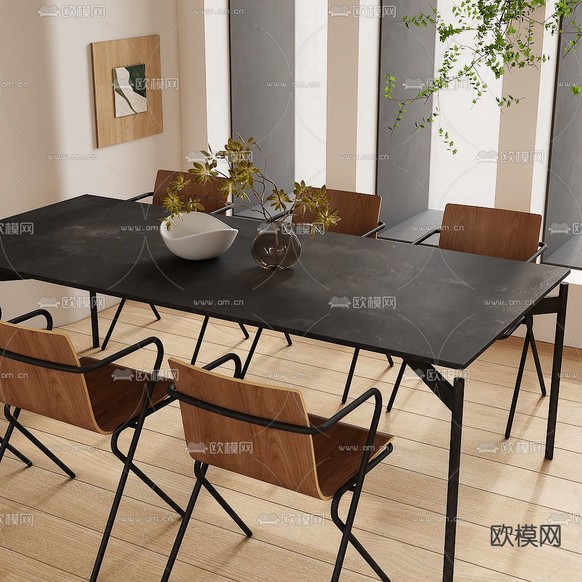 侘寂餐桌椅3d模型下载