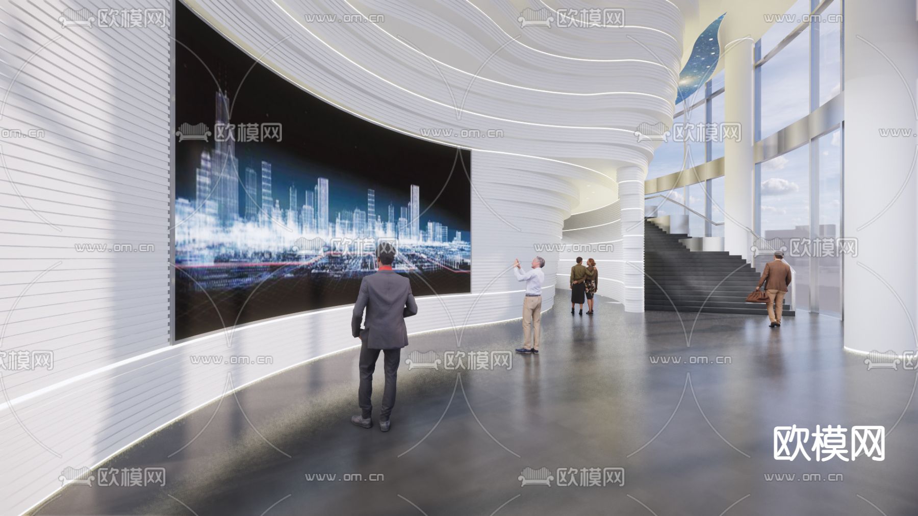 曲线展厅su模型