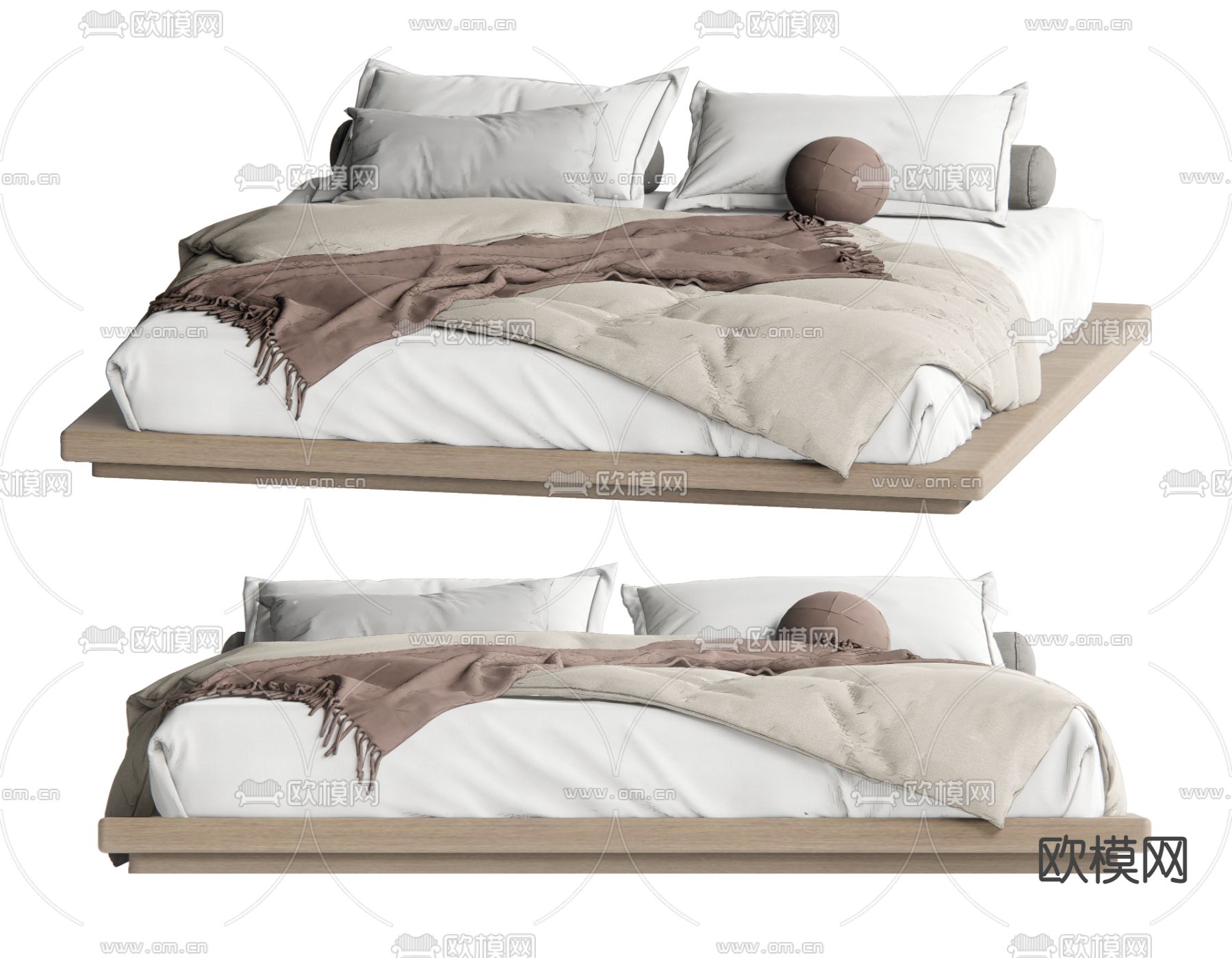 现代双人床 悬浮床su模型下载（渲染图1）