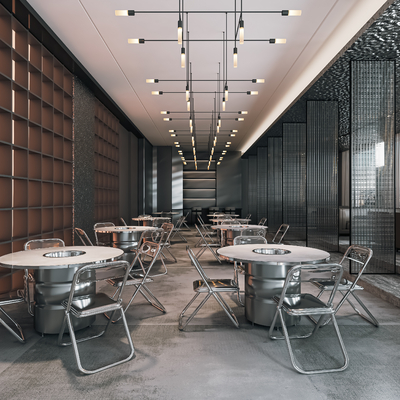  工业风火锅店su模型 