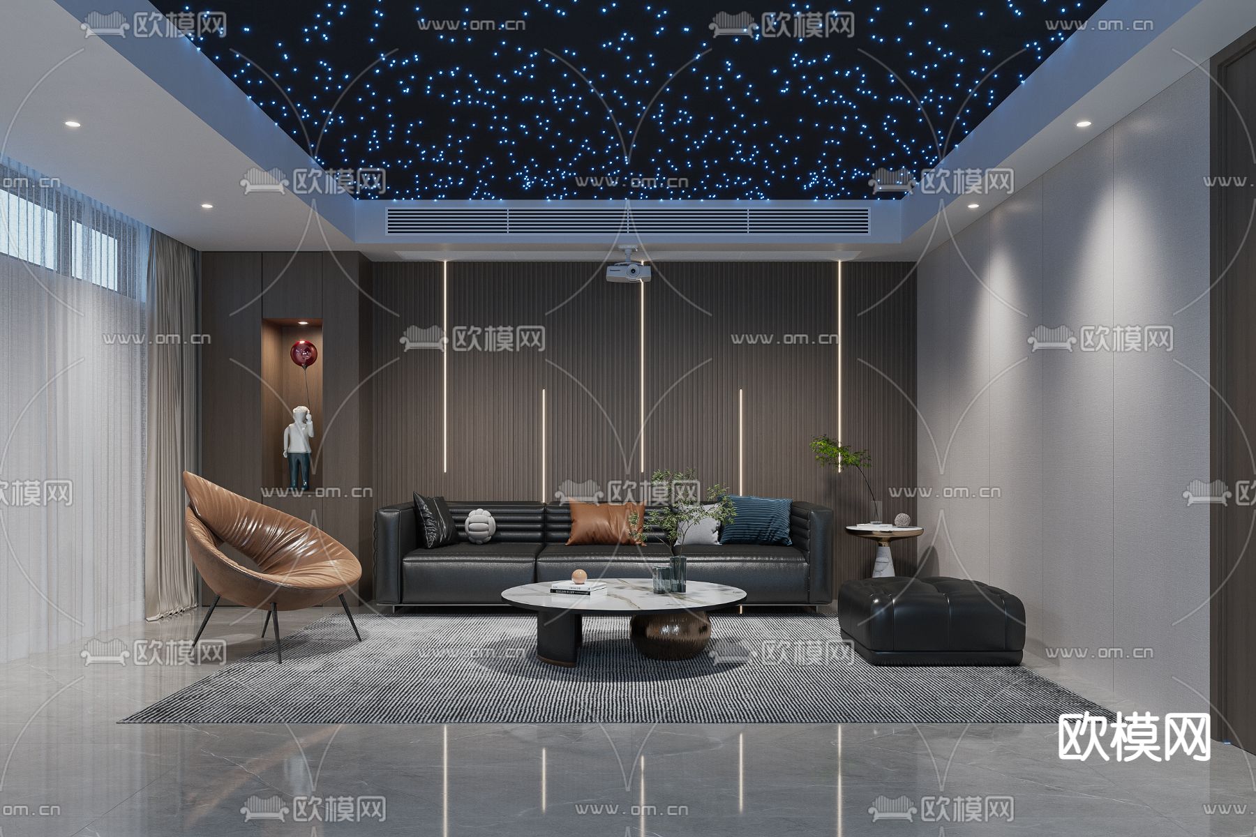 现代影音室 视听室3d模型下载（渲染图1）