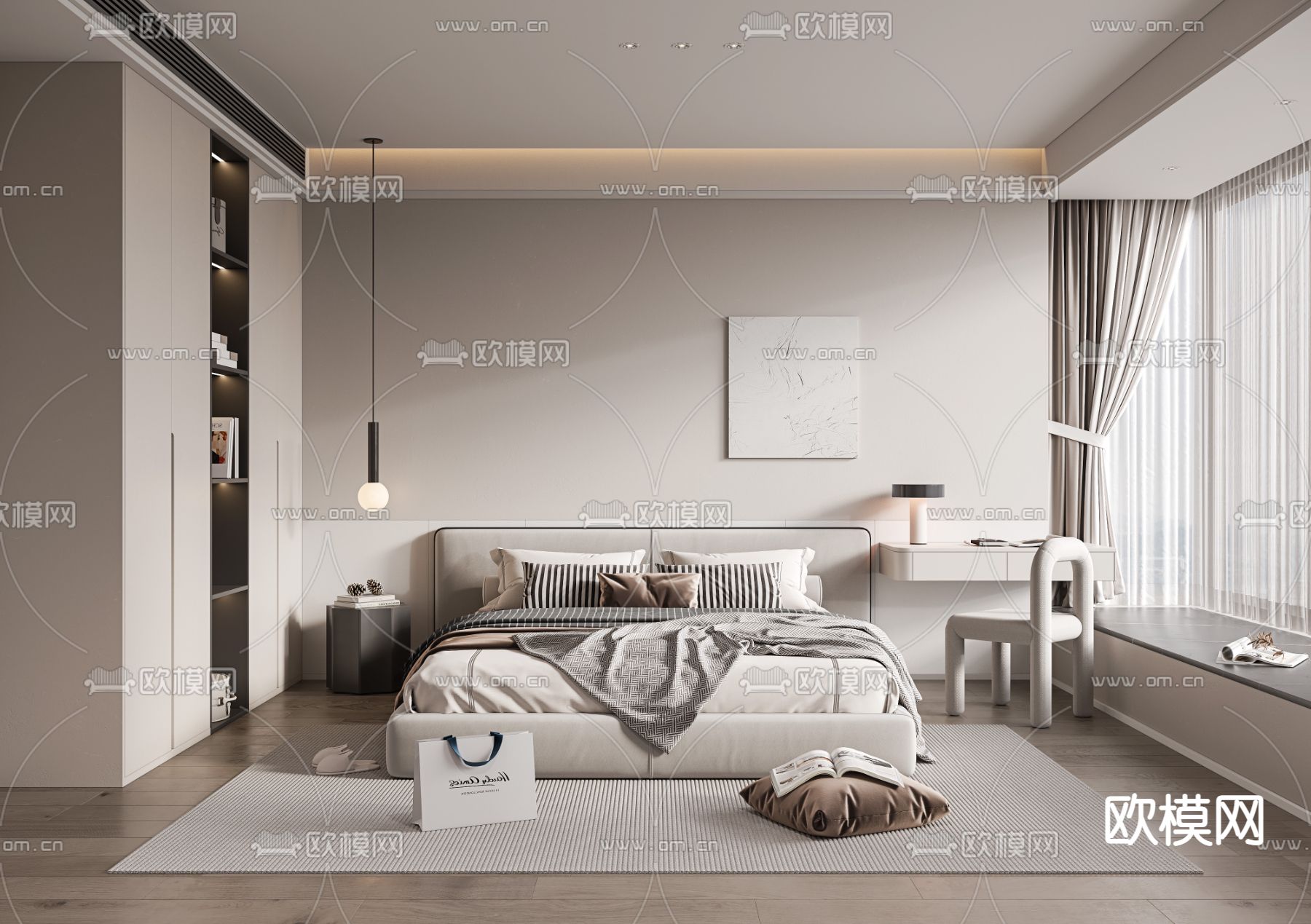 奶油风卧室 主卧3d模型下载（渲染图1）