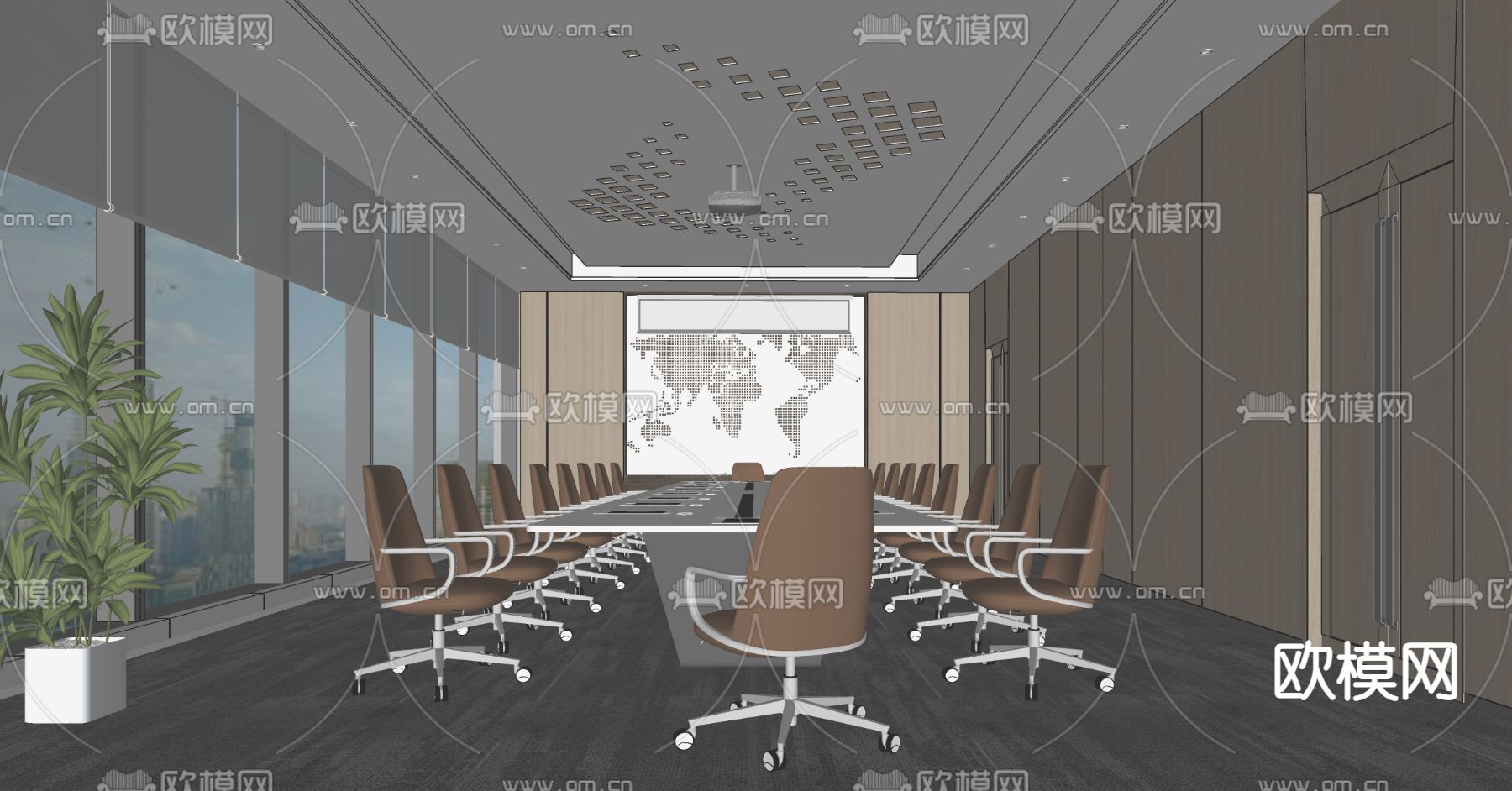 现代会议室su模型下载（渲染图2）