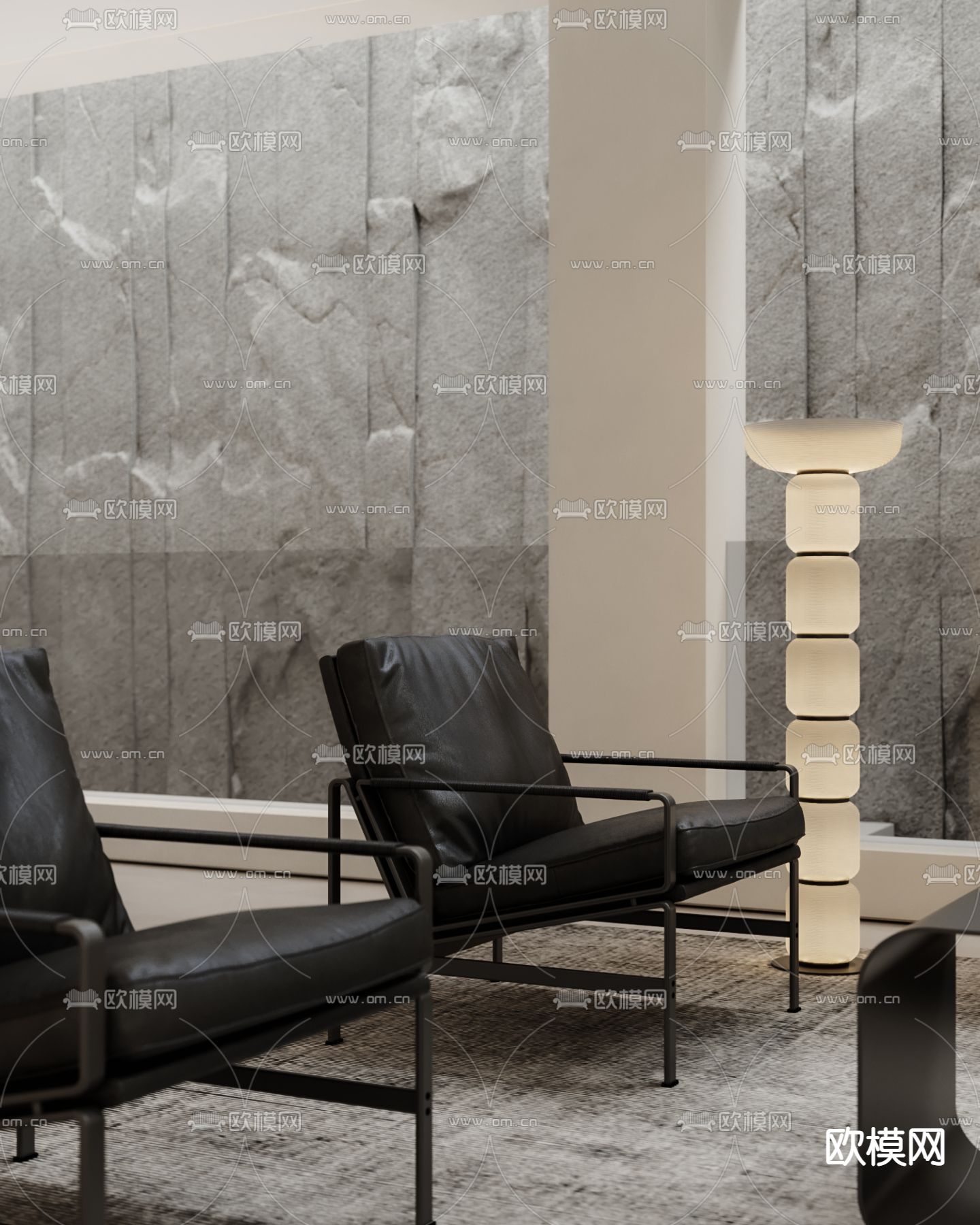 奶油别墅客厅 别墅大堂3d模型下载（渲染图2）