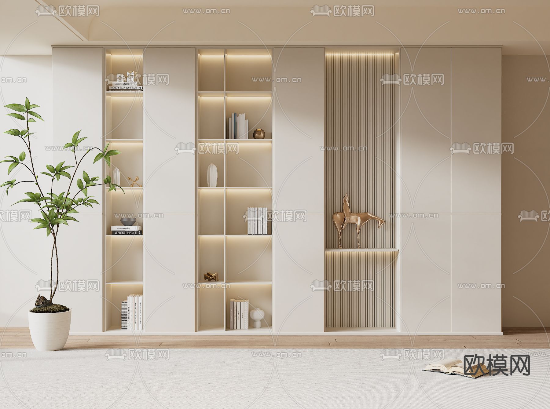 奶油风书柜3d模型下载