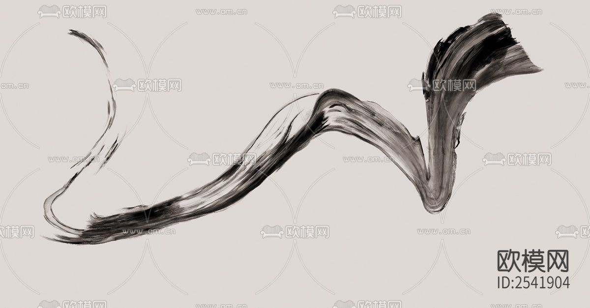 新中式 水墨 毛笔 黑白 线条 高端 壁画下载（渲染图1）