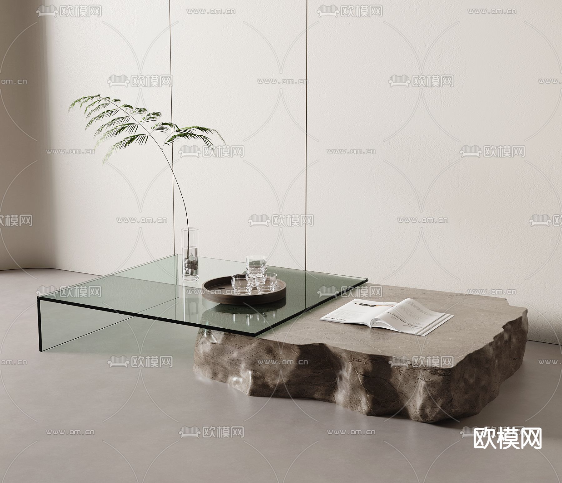 现代茶几su模型下载（渲染图1）