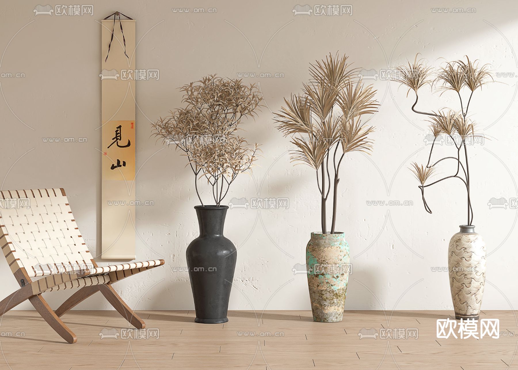 侘寂风陶罐 干枝 枯枝 干花3d模型下载