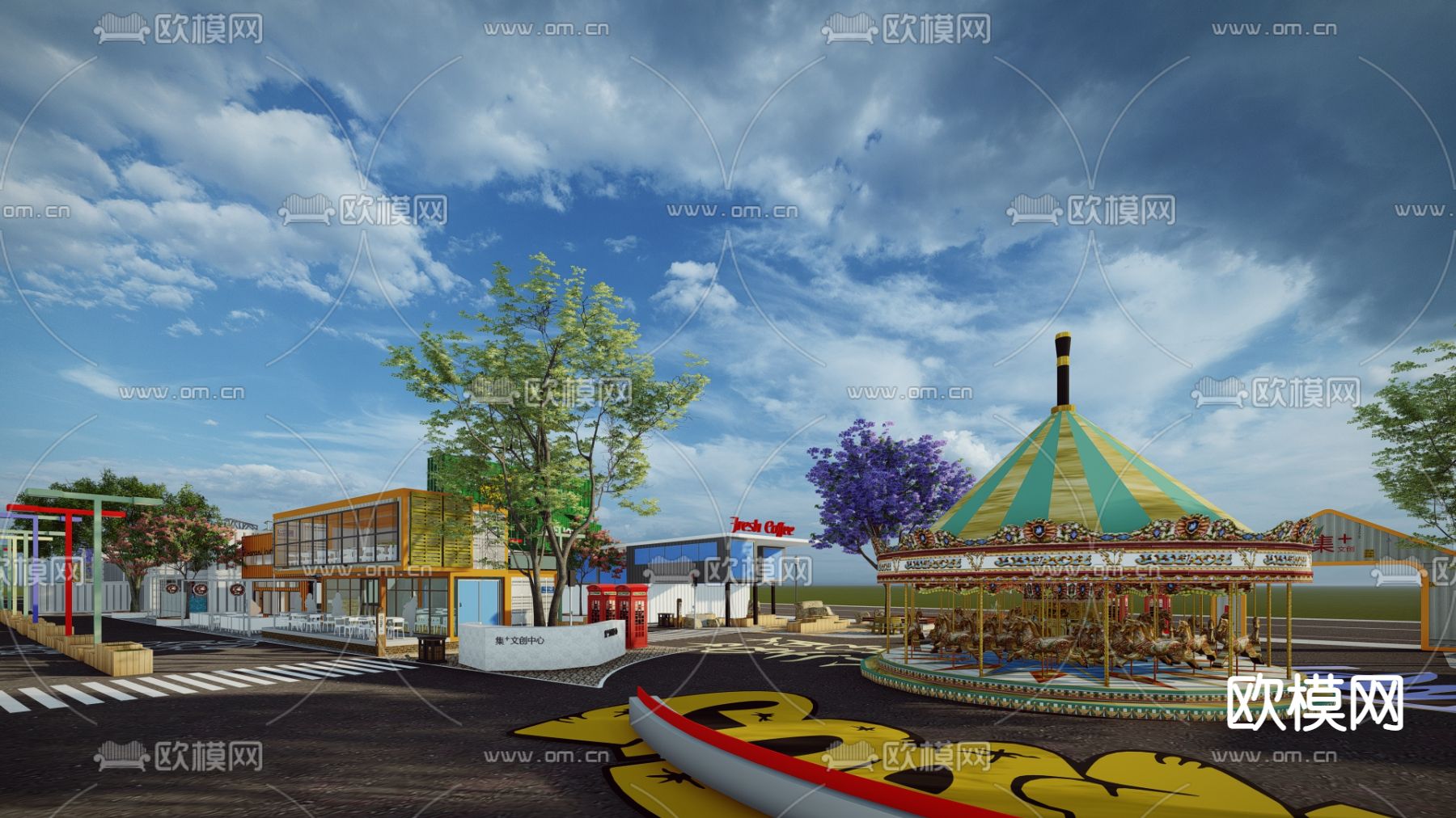 工业风咖啡吧 旋转木马su模型下载（渲染图1）