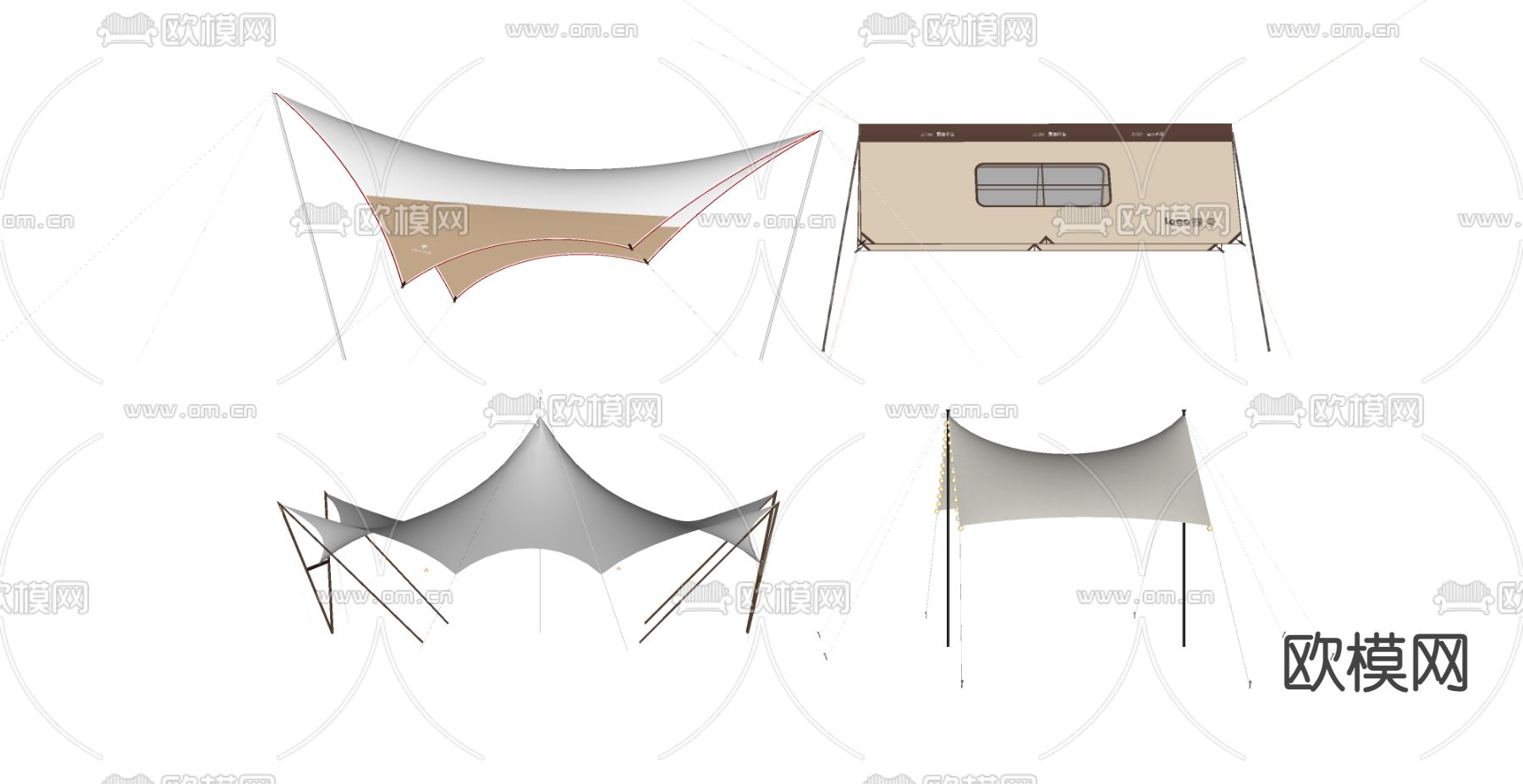 露营装备 露营帐篷su模型下载（渲染图2）
