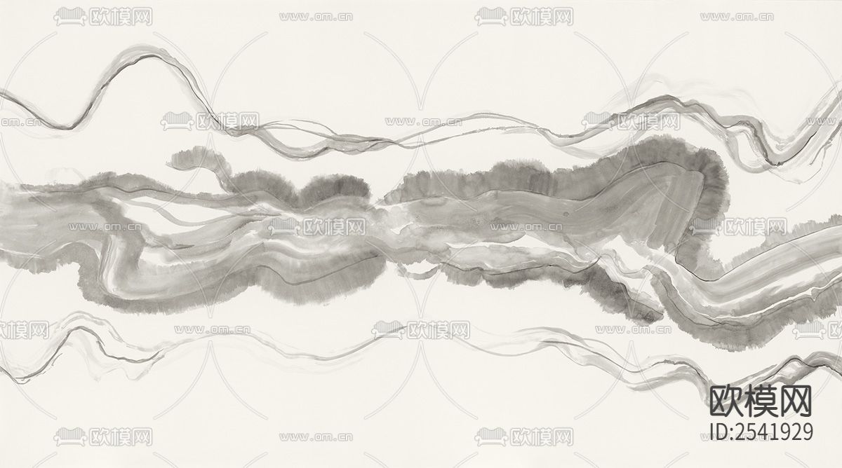 新中式 烟雾 水墨 抽象 黑白 壁画下载（渲染图1）