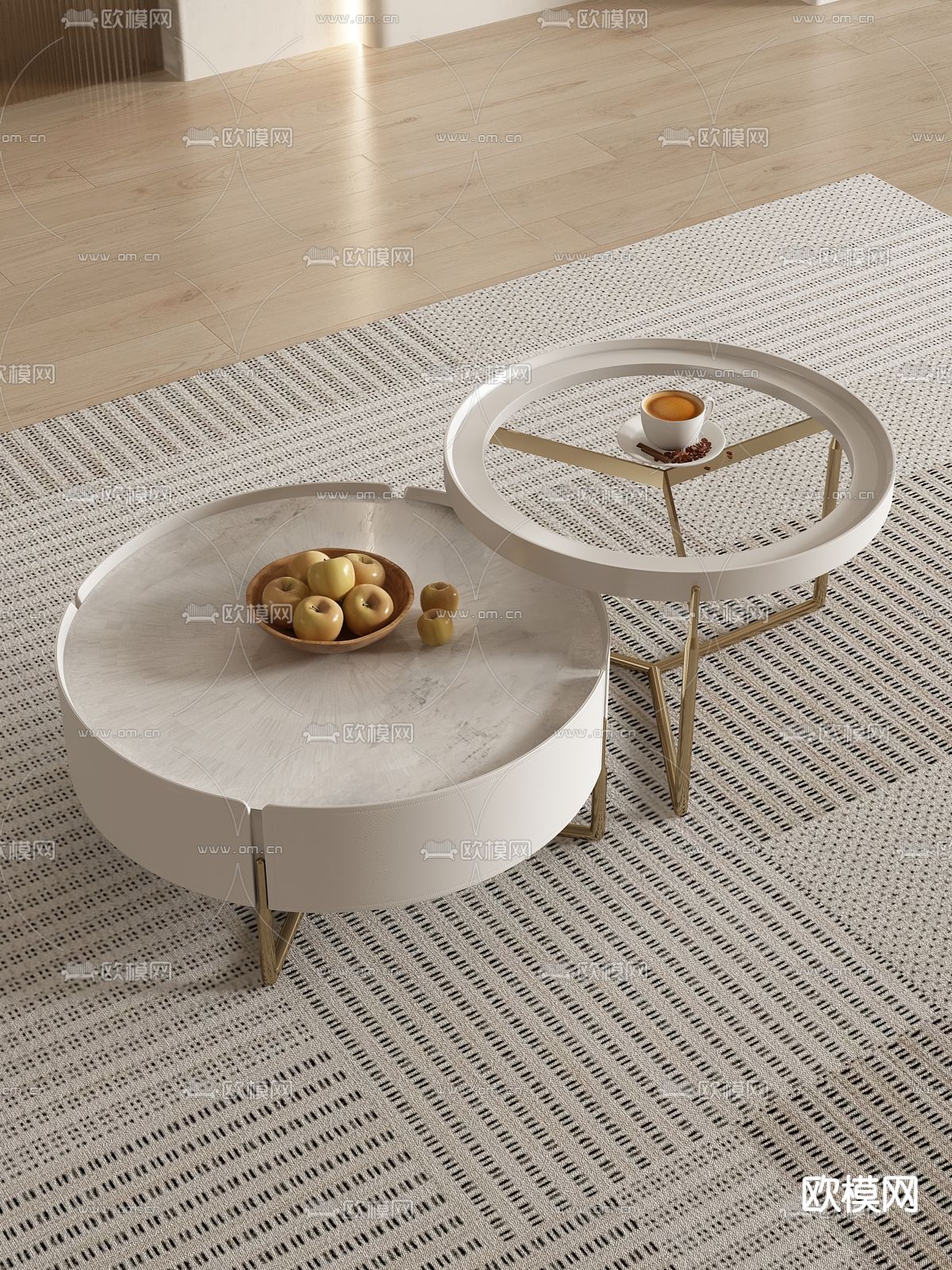 奶油风茶几3d模型下载（渲染图1）
