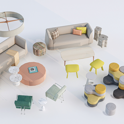  卡座沙发 休闲沙发su模型 