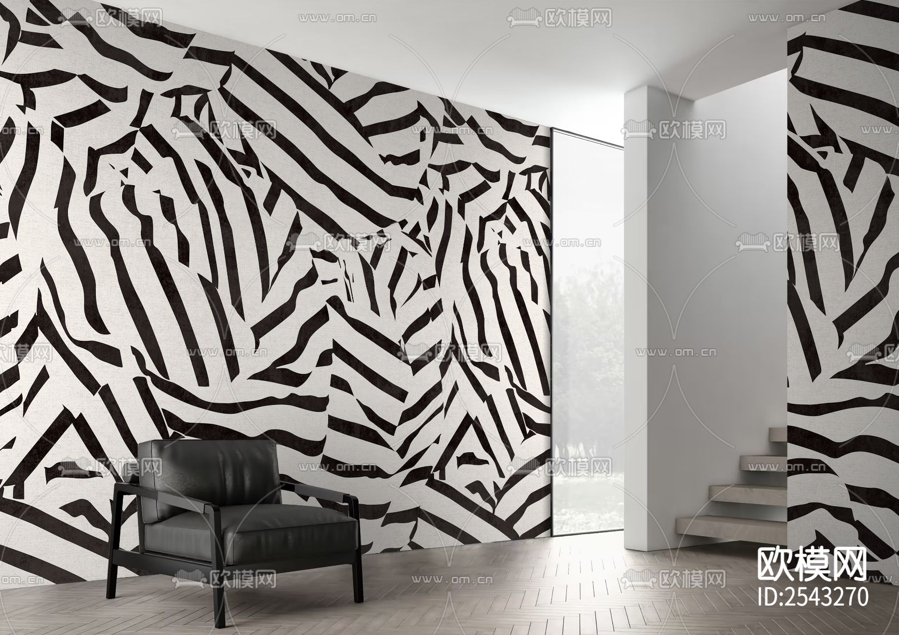 黑白 线条 斑马 壁画下载（渲染图1）