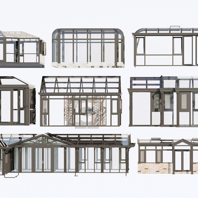  阳光房 玻璃房 玻璃花房su模型 