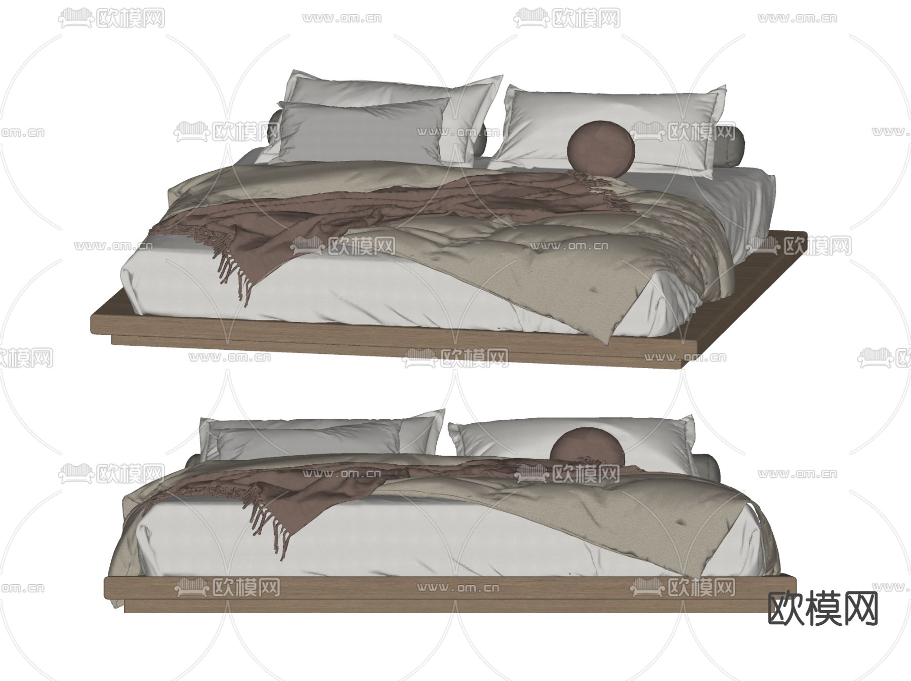现代双人床 悬浮床su模型下载（渲染图2）