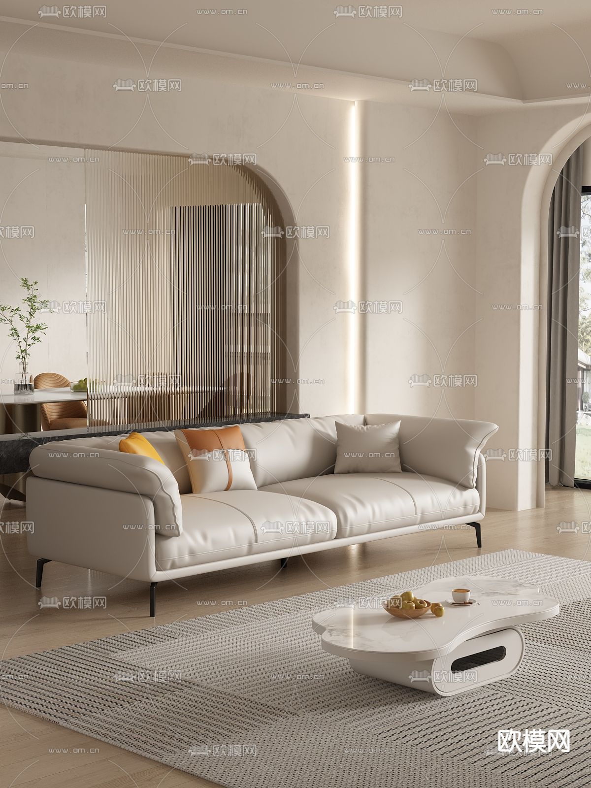 奶油风沙发 软体沙发3d模型下载（渲染图1）