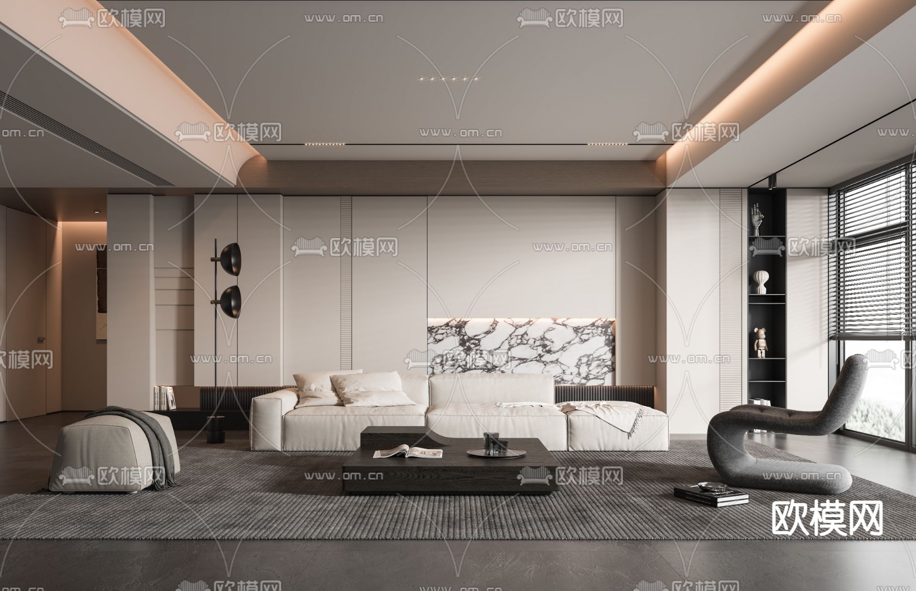 高级灰客厅3d模型下载_ID14004706_3dmax免费模型-欧模网
