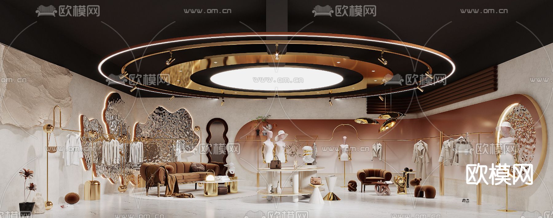 轻奢风服装店 女装店su模型下载（渲染图1）