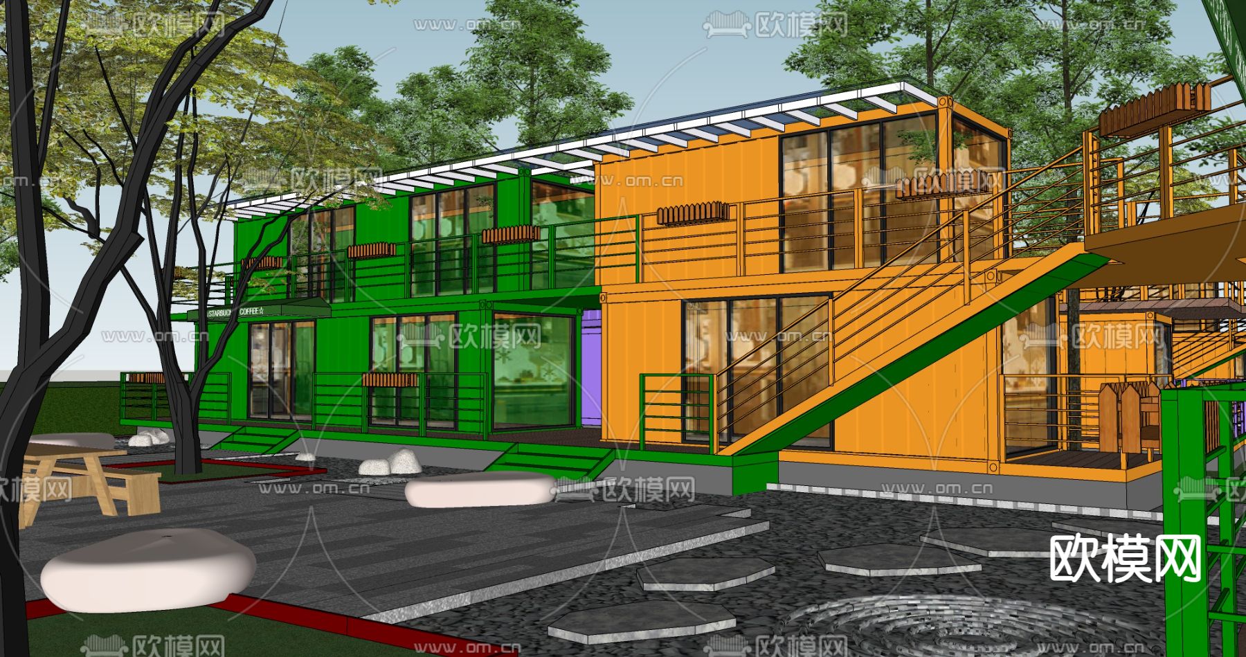 工业风集装箱外观su模型下载（渲染图2）