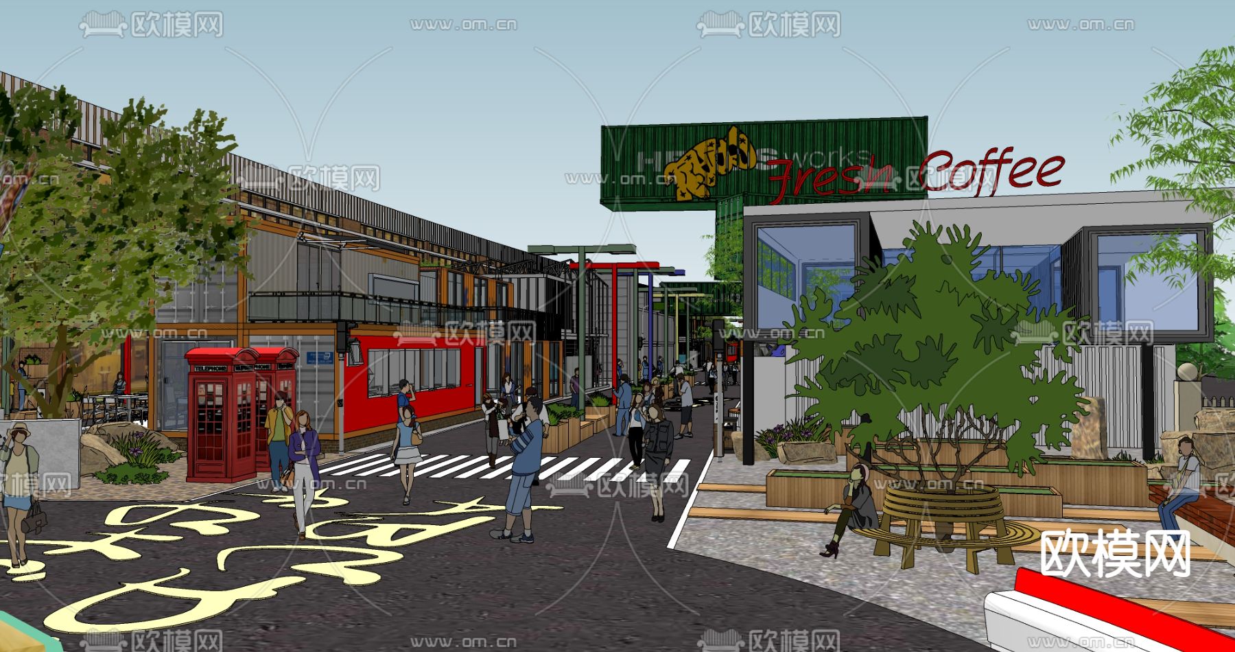 工业风咖啡吧 旋转木马su模型下载（渲染图3）