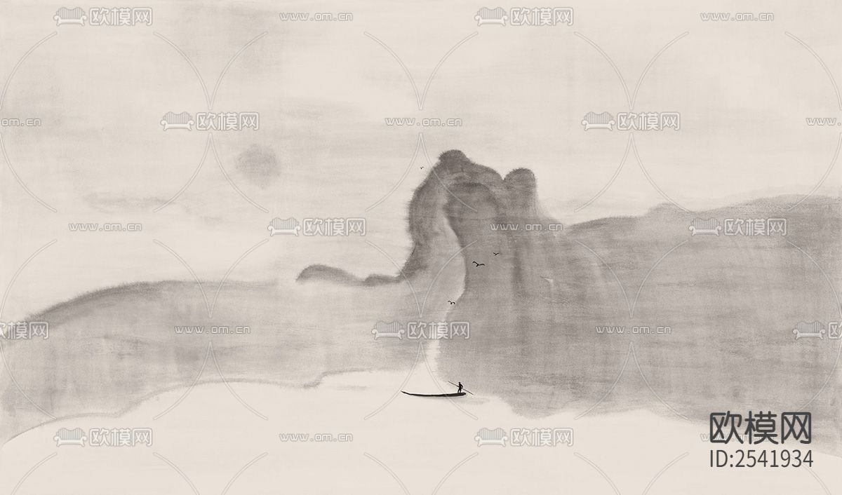 新中式山水壁画下载（渲染图4）