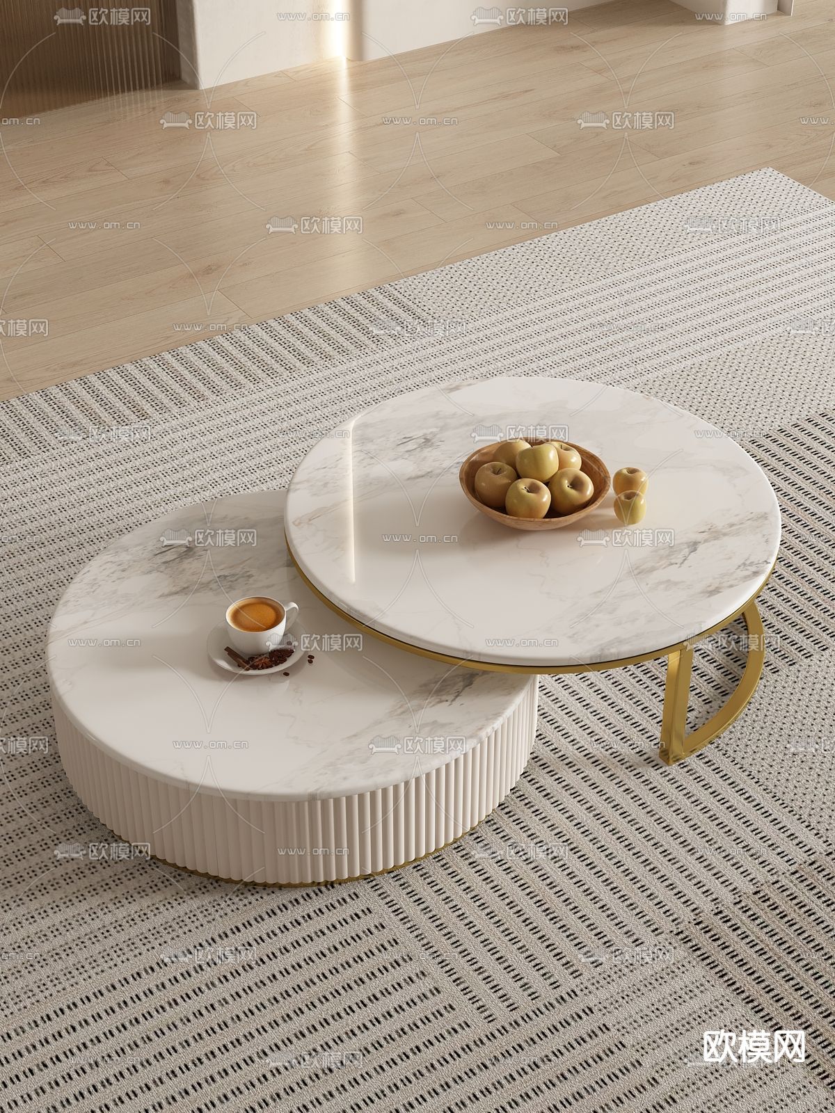 奶油风茶几3d模型下载（渲染图1）