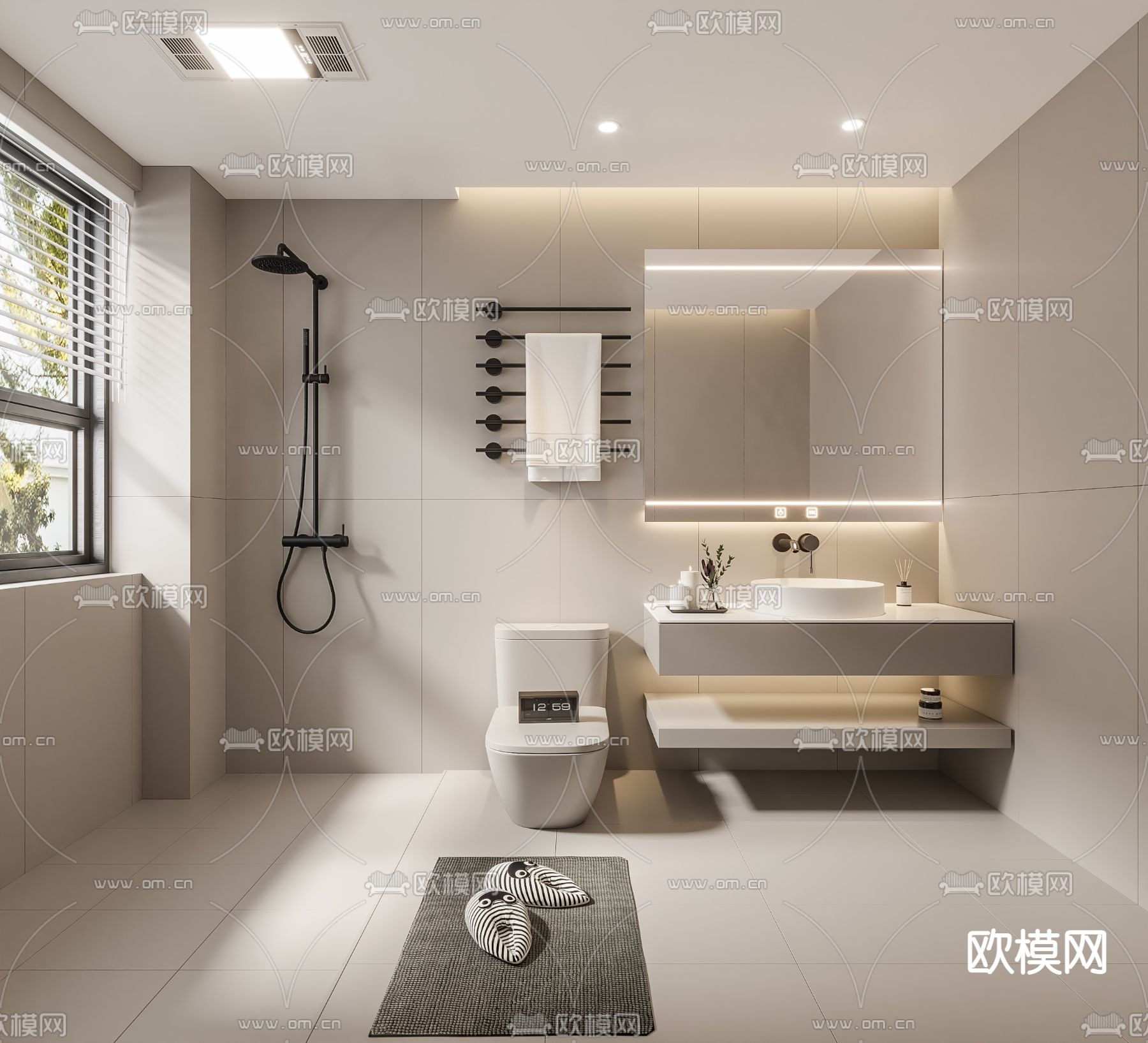 奶油风卫生间 浴室3d模型下载