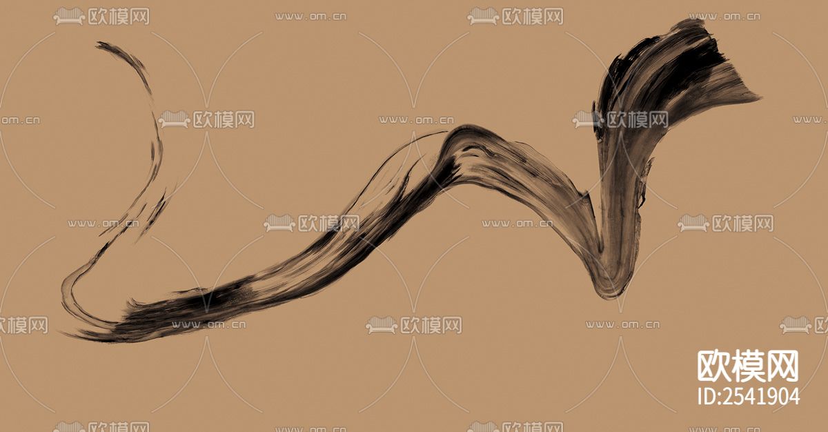 新中式 水墨 毛笔 黑白 线条 高端 壁画下载（渲染图5）