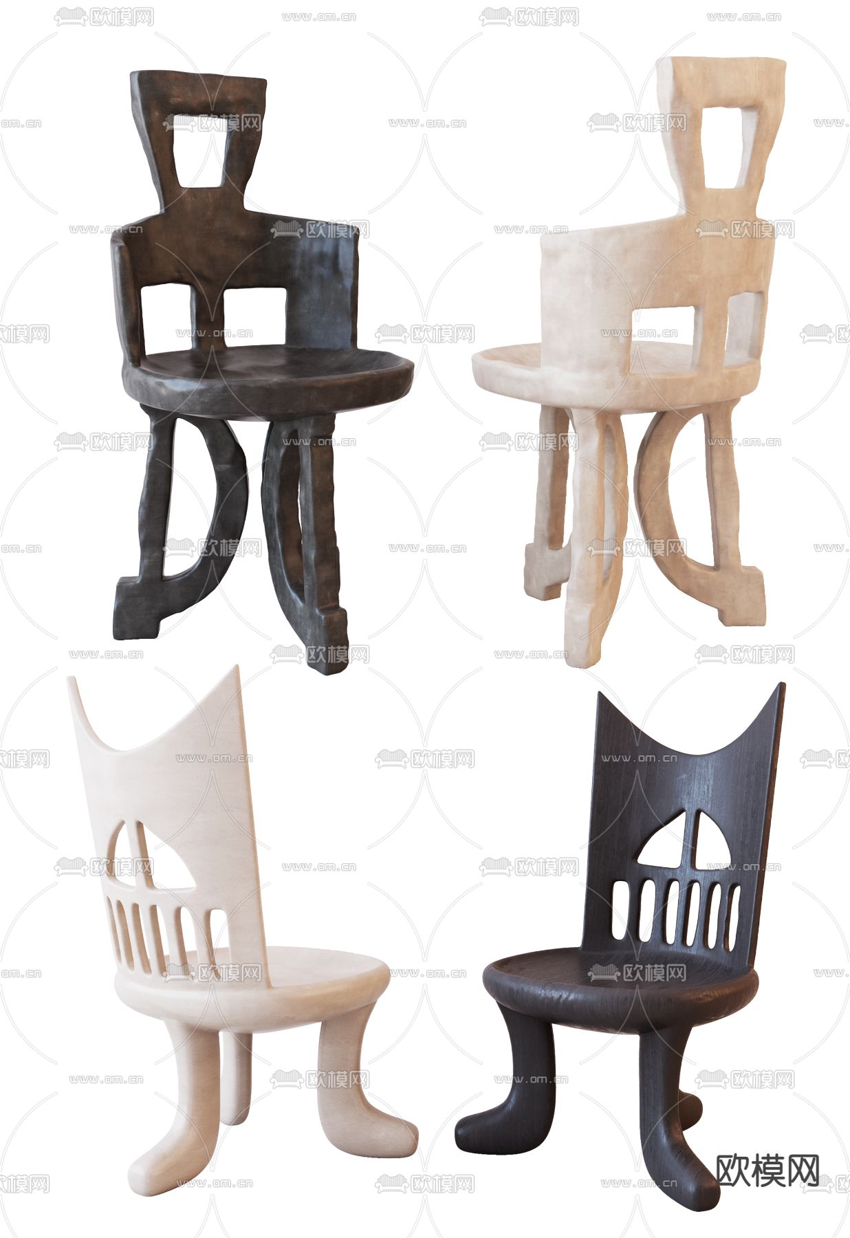 侘寂风创意休闲椅su模型下载（渲染图1）
