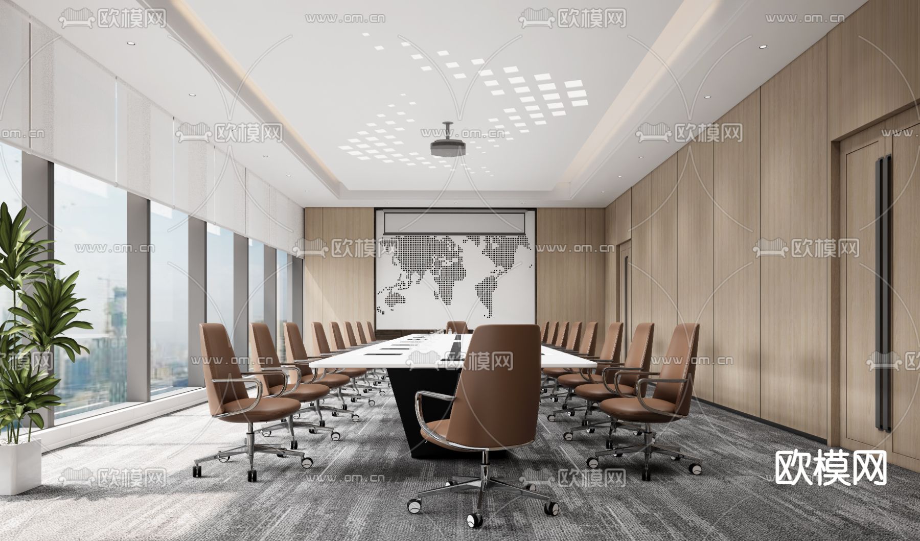 现代会议室su模型下载（渲染图1）