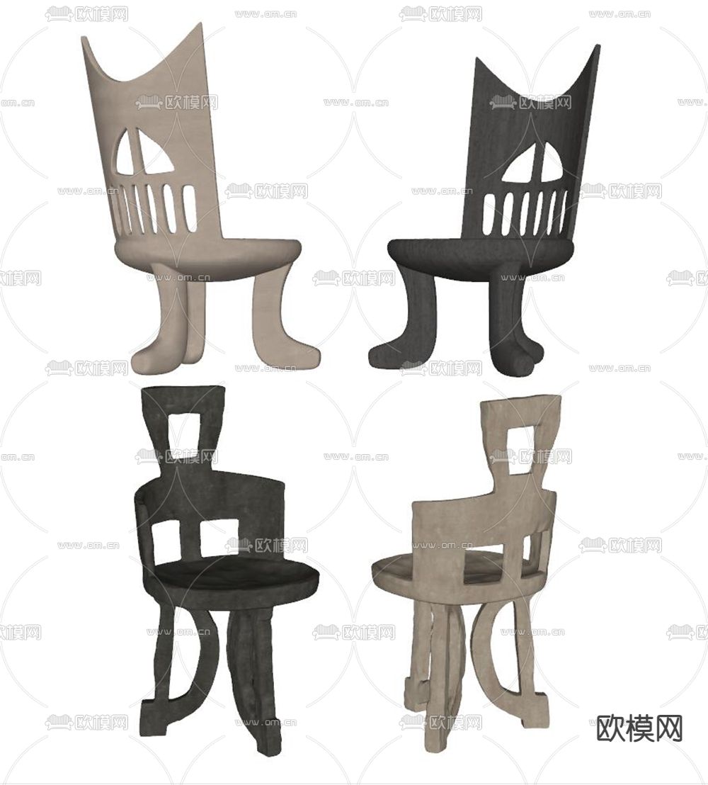 侘寂风创意休闲椅su模型下载（渲染图2）