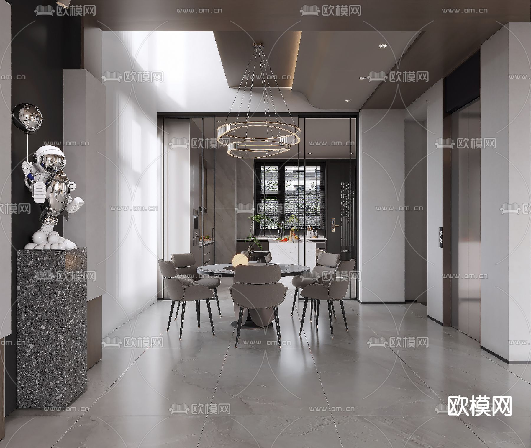 现代客厅 餐厅3d模型下载（渲染图3）