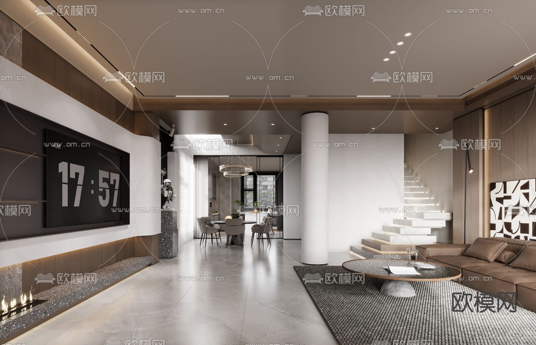 现代客厅 餐厅3d模型下载（渲染图4）