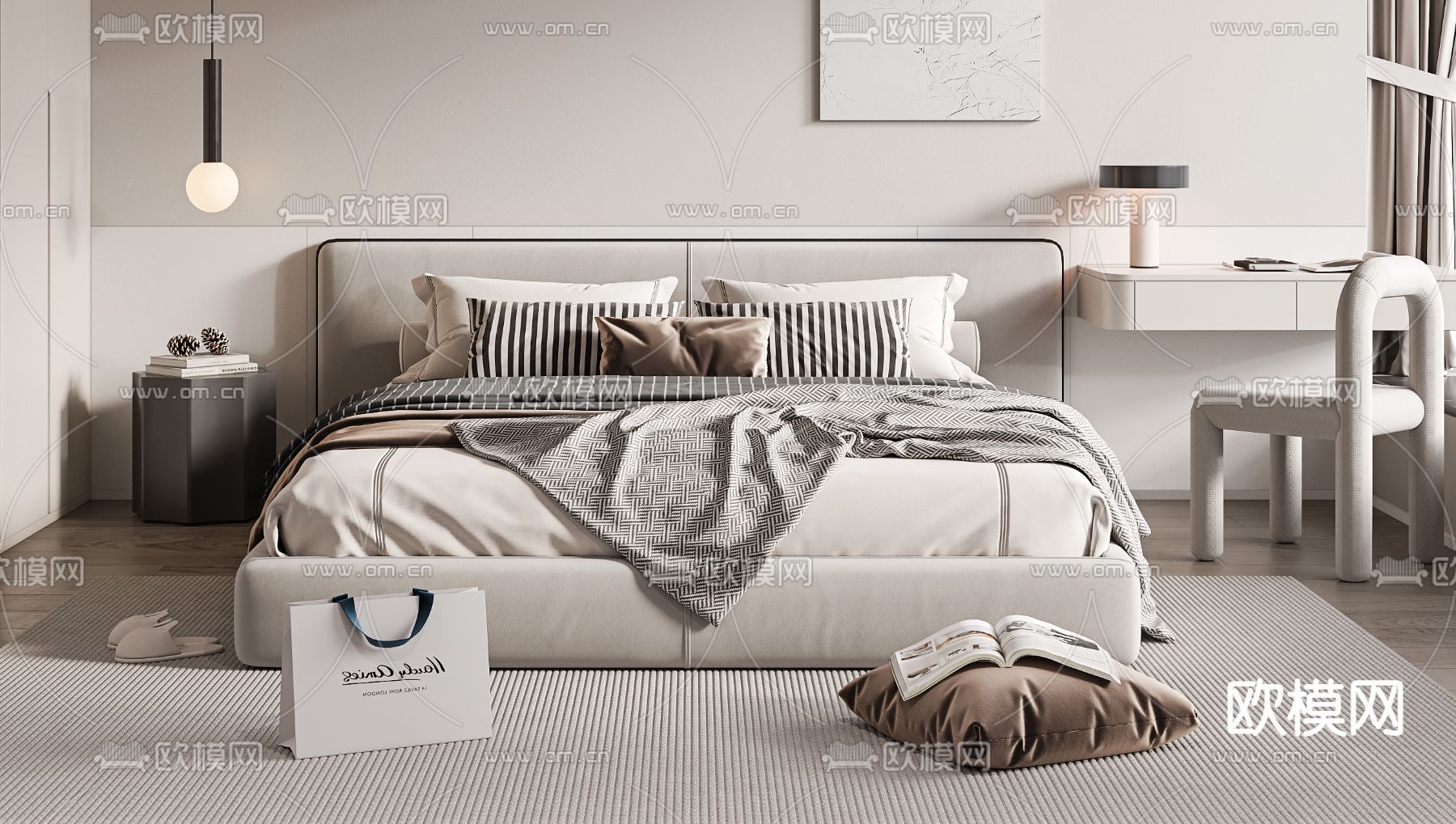 现代双人床3d模型下载