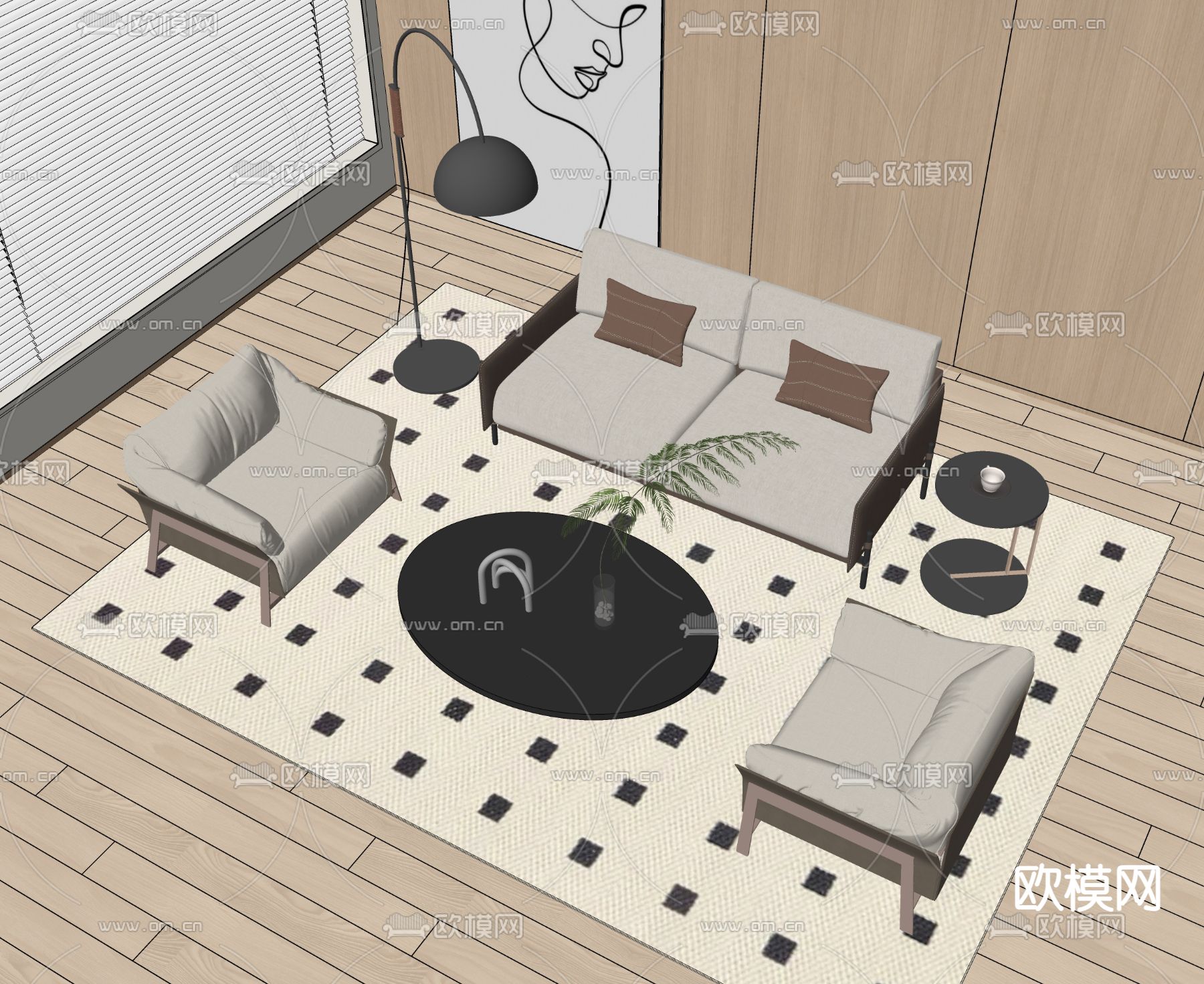 现代沙发组合su模型