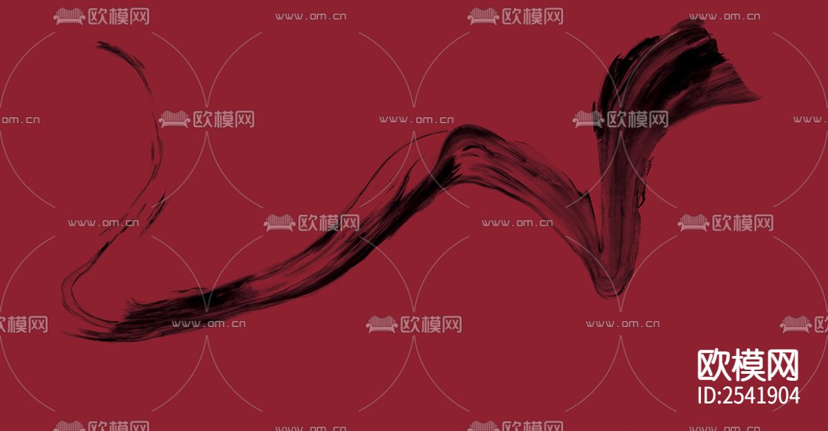 新中式 水墨 毛笔 黑白 线条 高端 壁画下载（渲染图4）