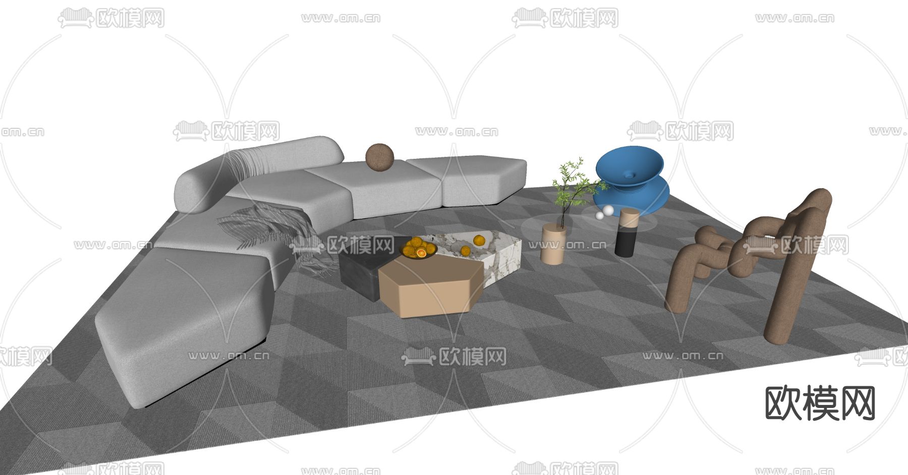 办公休闲沙发su模型下载（渲染图2）