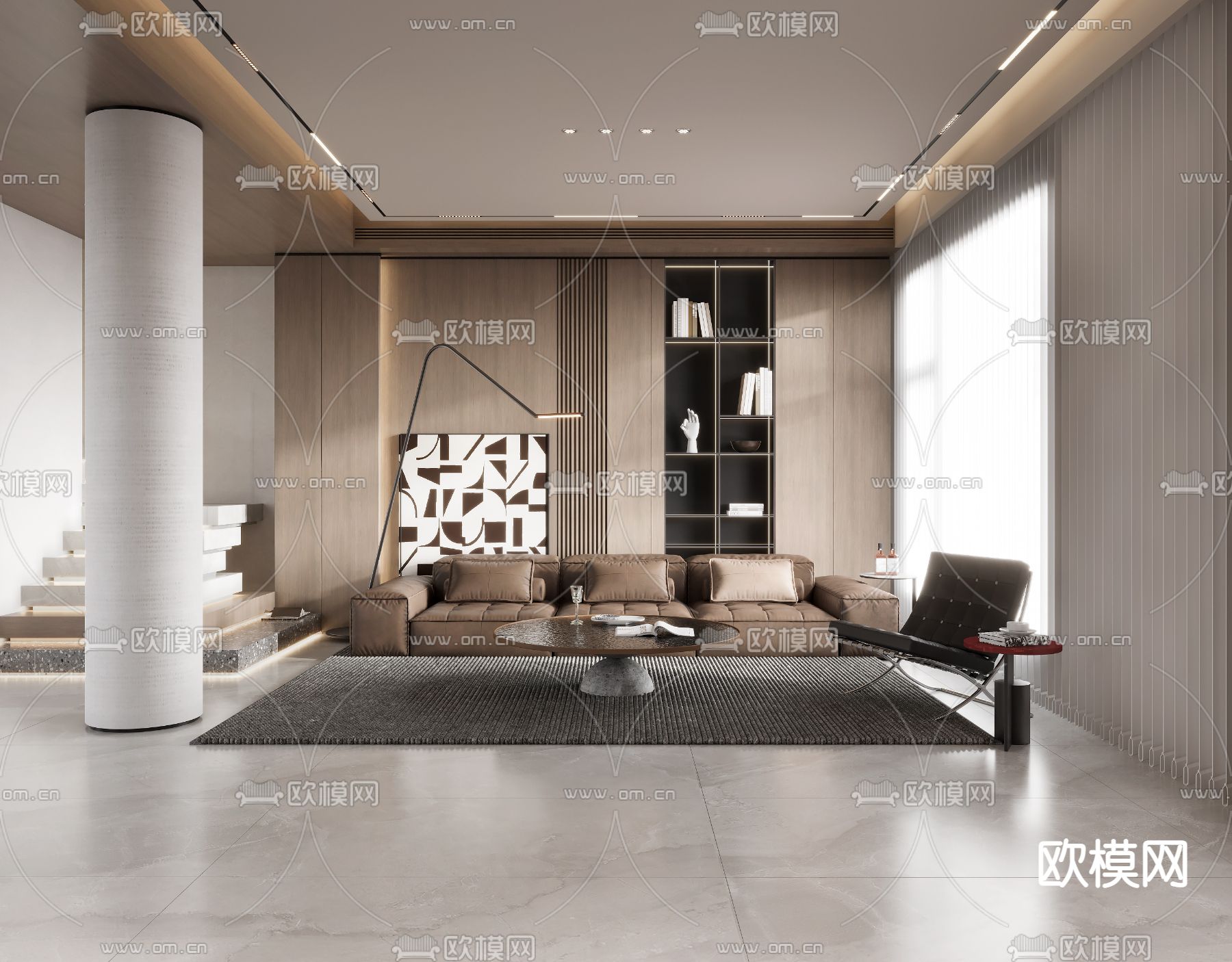 现代客厅 餐厅3d模型下载（渲染图1）