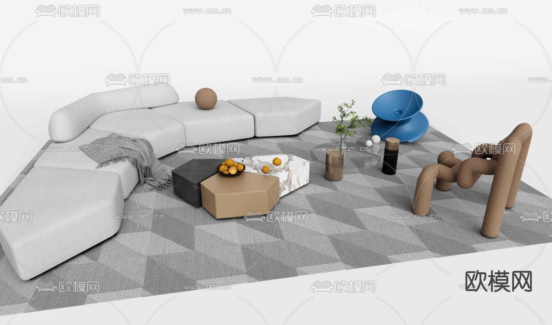 办公休闲沙发su模型下载（渲染图1）