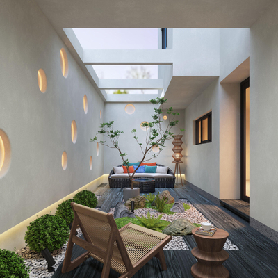  天井庭院景观su模型 