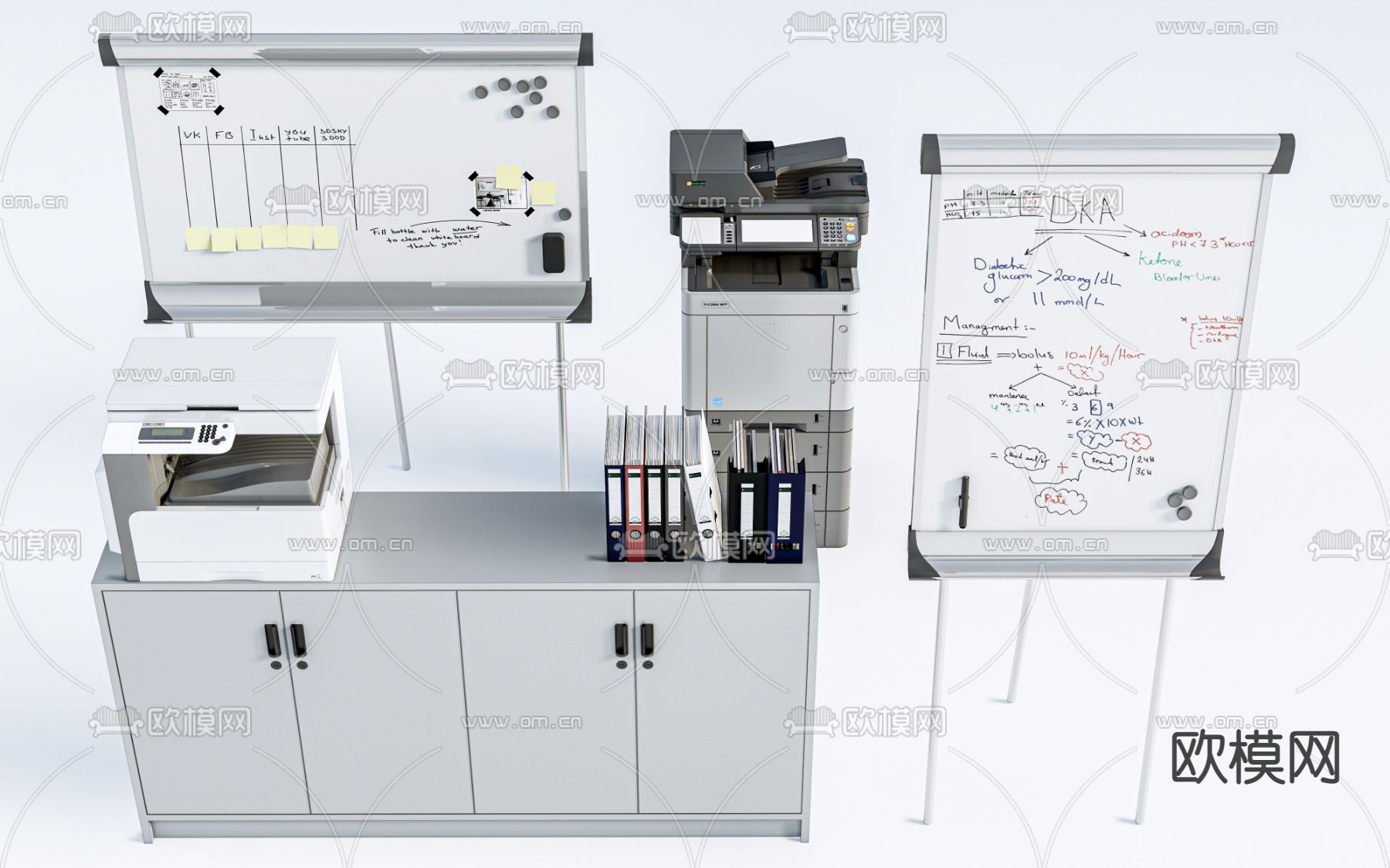 打印机 文件柜 会议白板su模型下载（渲染图1）