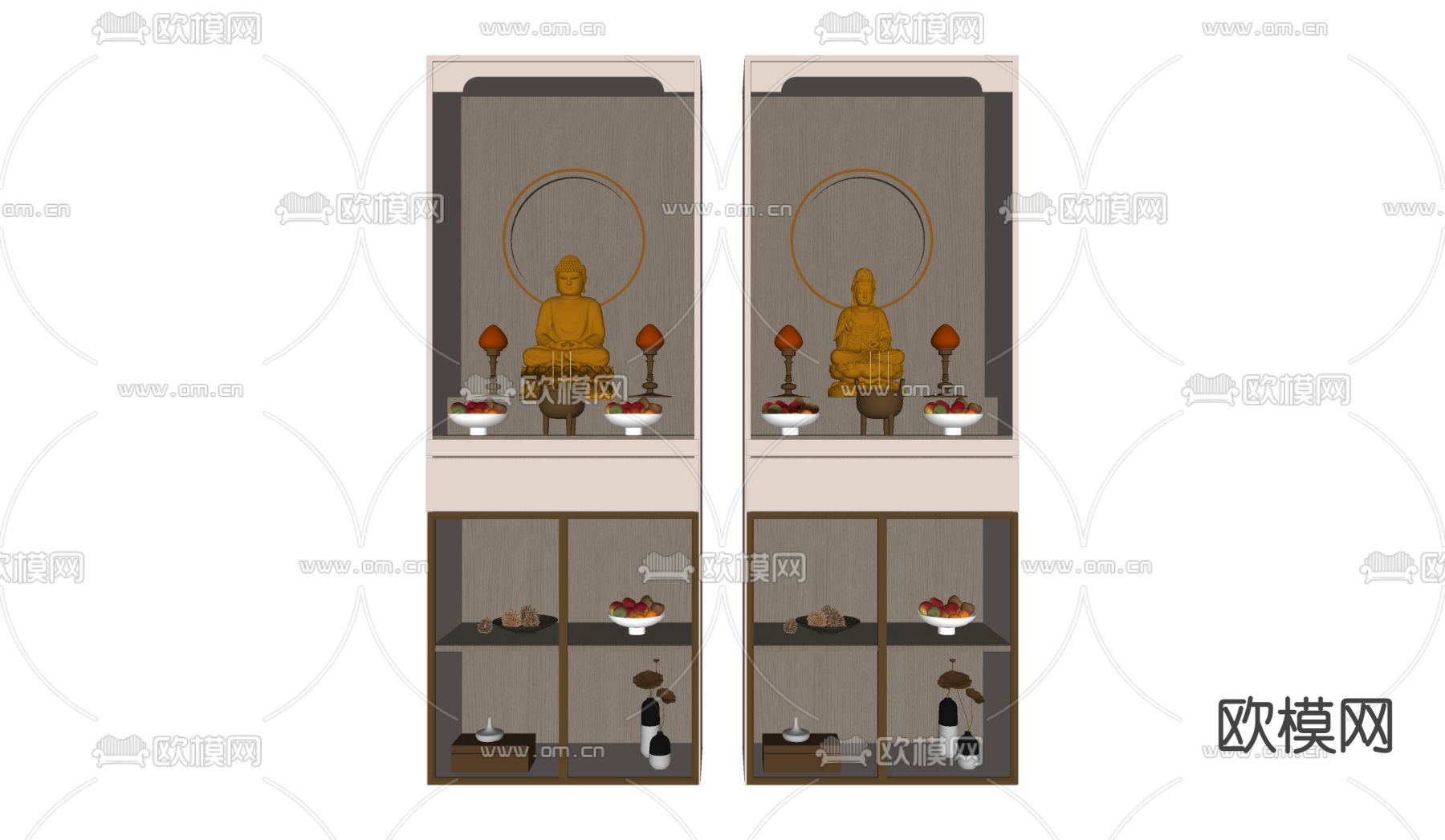 佛龛 佛像 神柜su模型下载（渲染图2）