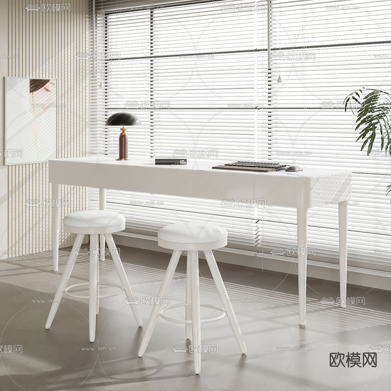 现代书桌 学习桌3d模型下载