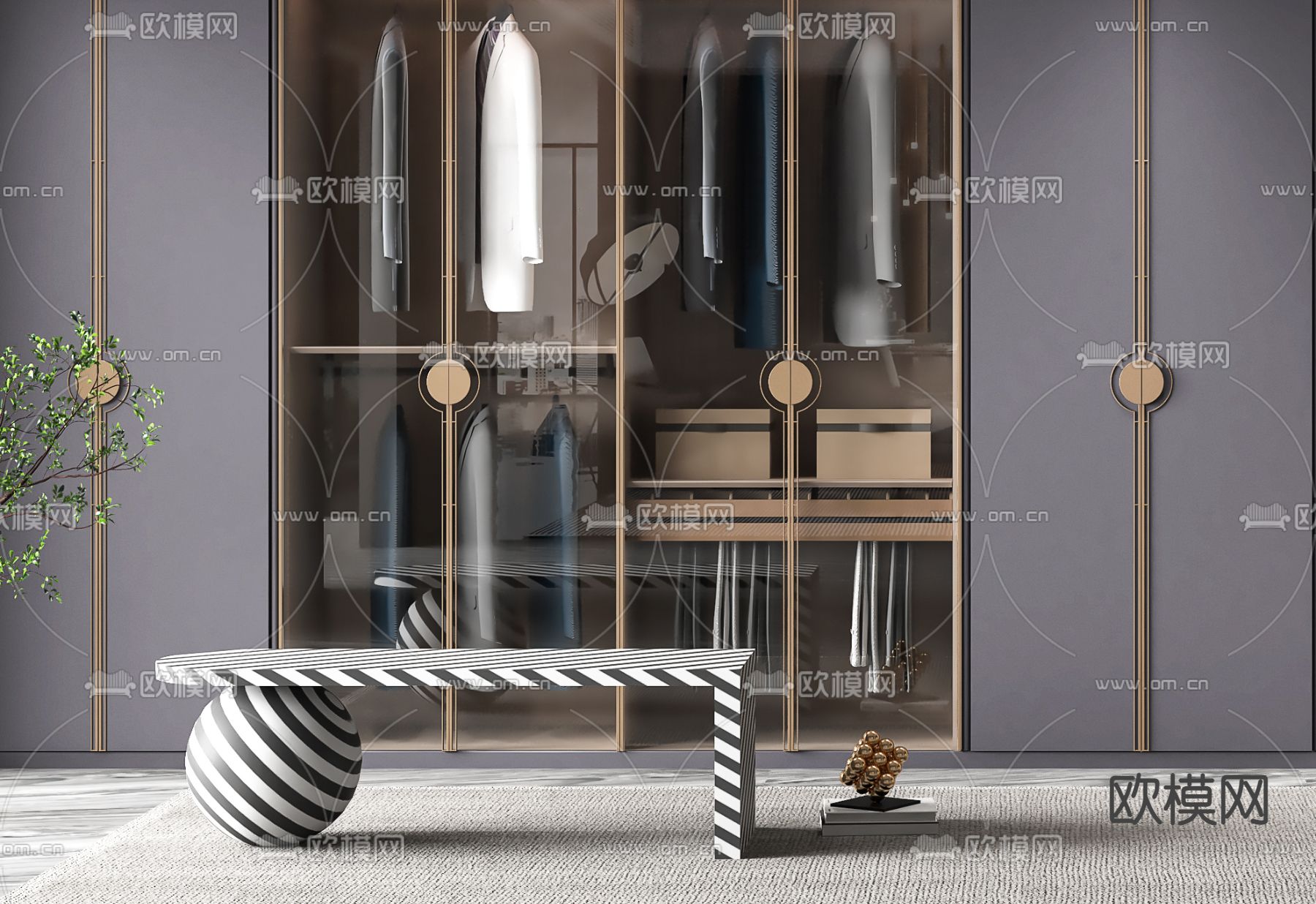 新中式衣柜 衣橱3d模型下载（渲染图2）
