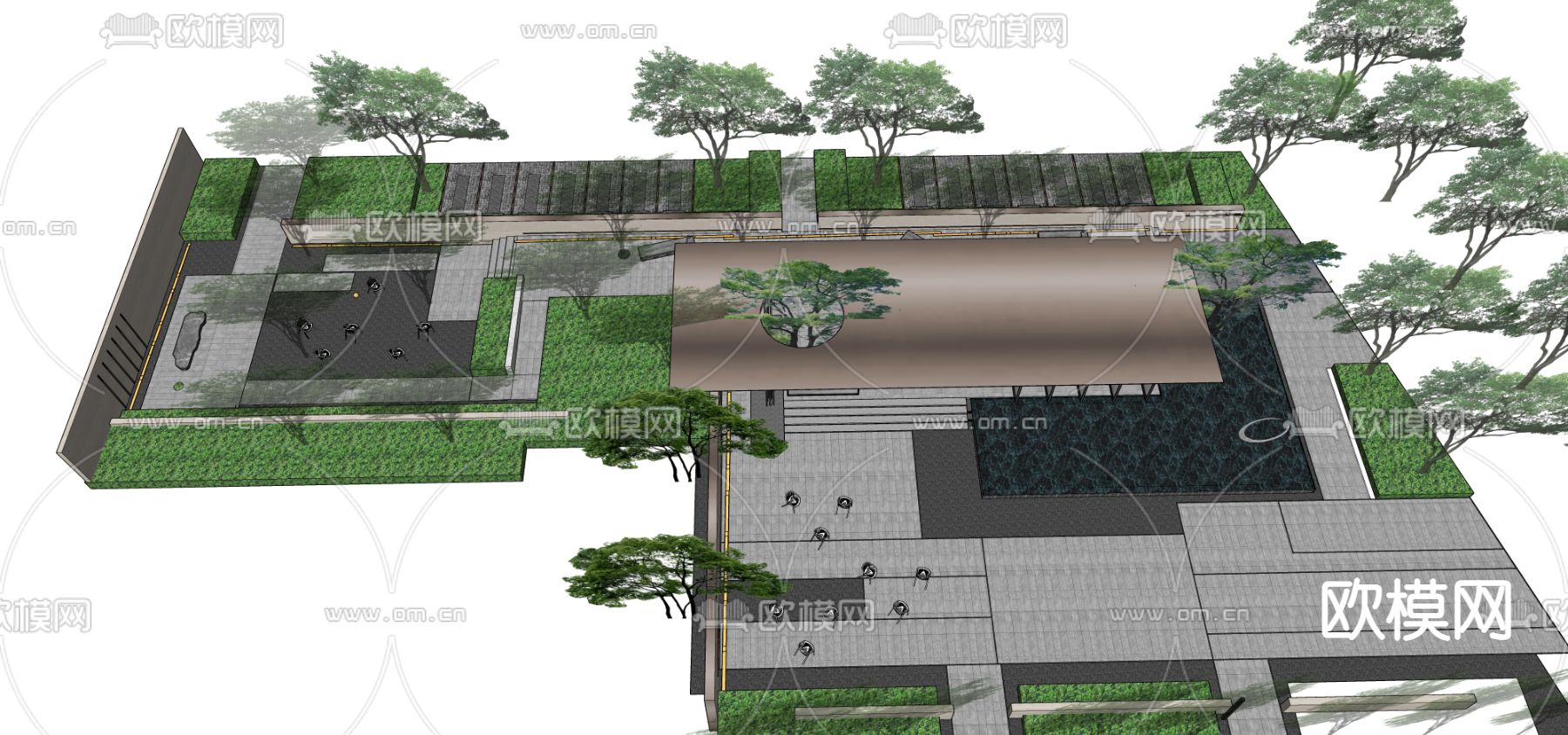 户外亭廊 水景景观su模型下载（渲染图2）